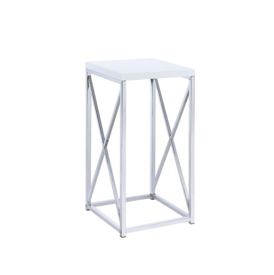 Edmund - Square Accent Side Table - White High Gloss And Chrome CoasterEveryday