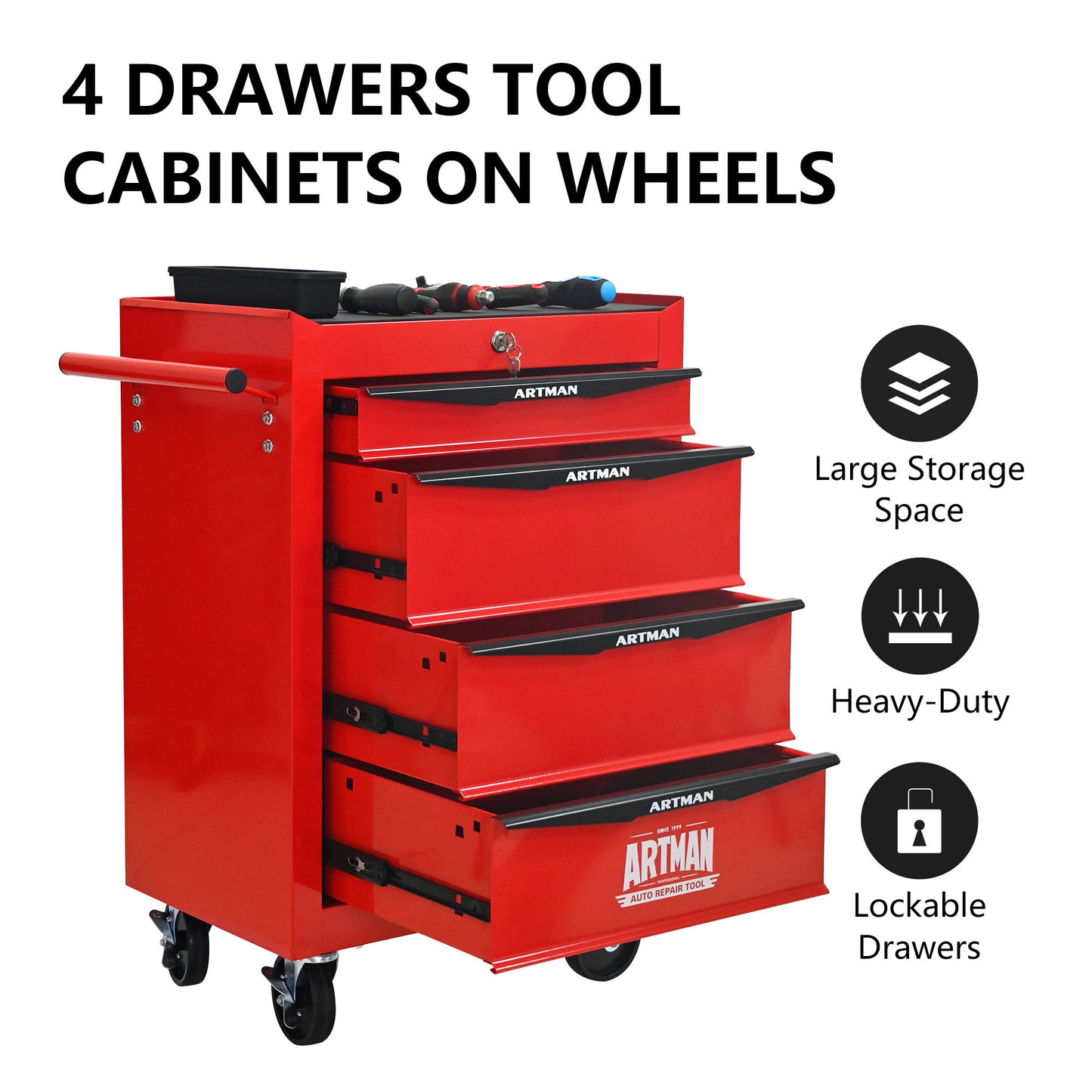 Rolling Metal Tool Chest With Drawers, Steel Storage Cabinet With Ball Bearing Slides Daily Nest