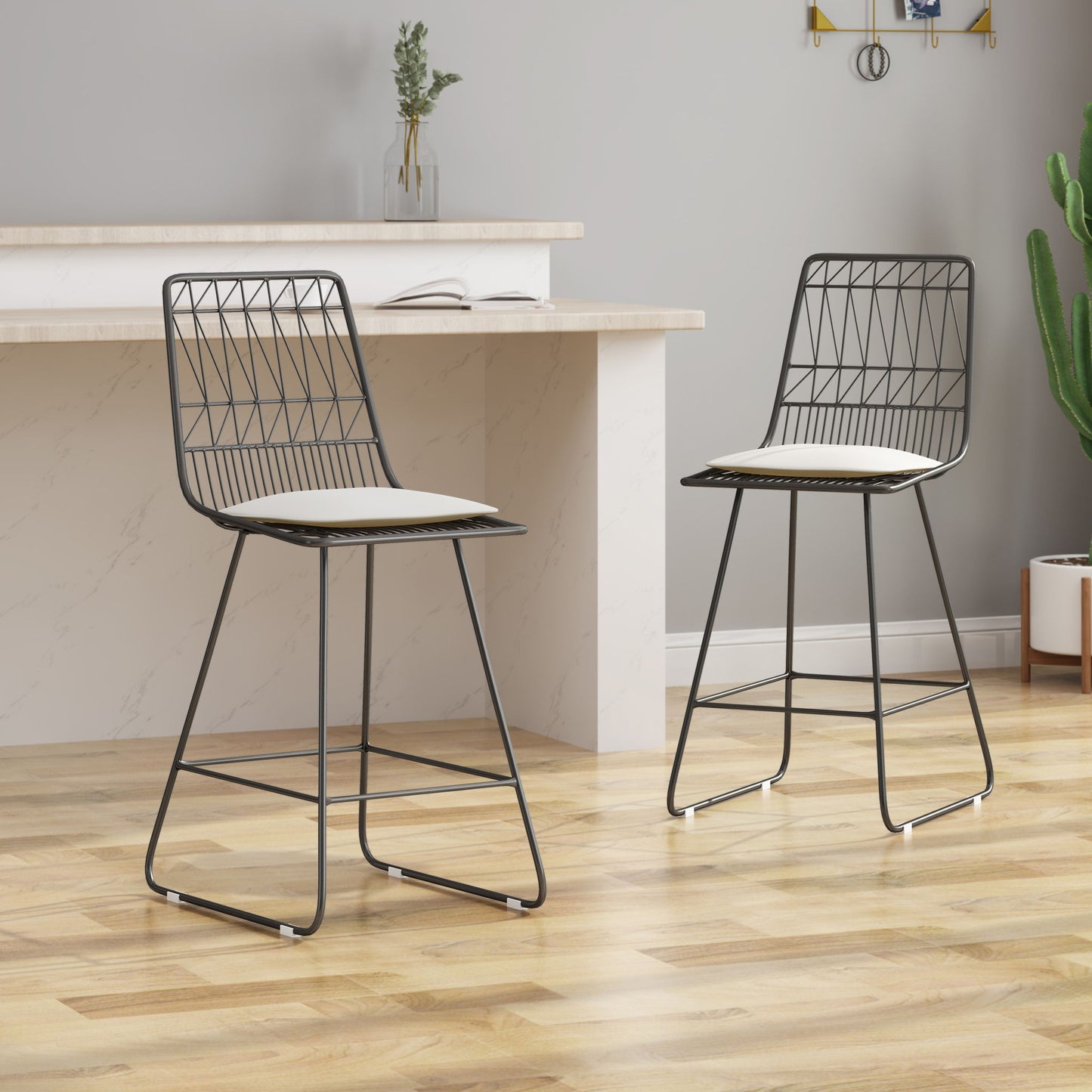 Yearning - Iron Counter Stool With Water Resistant Cushion Noble House