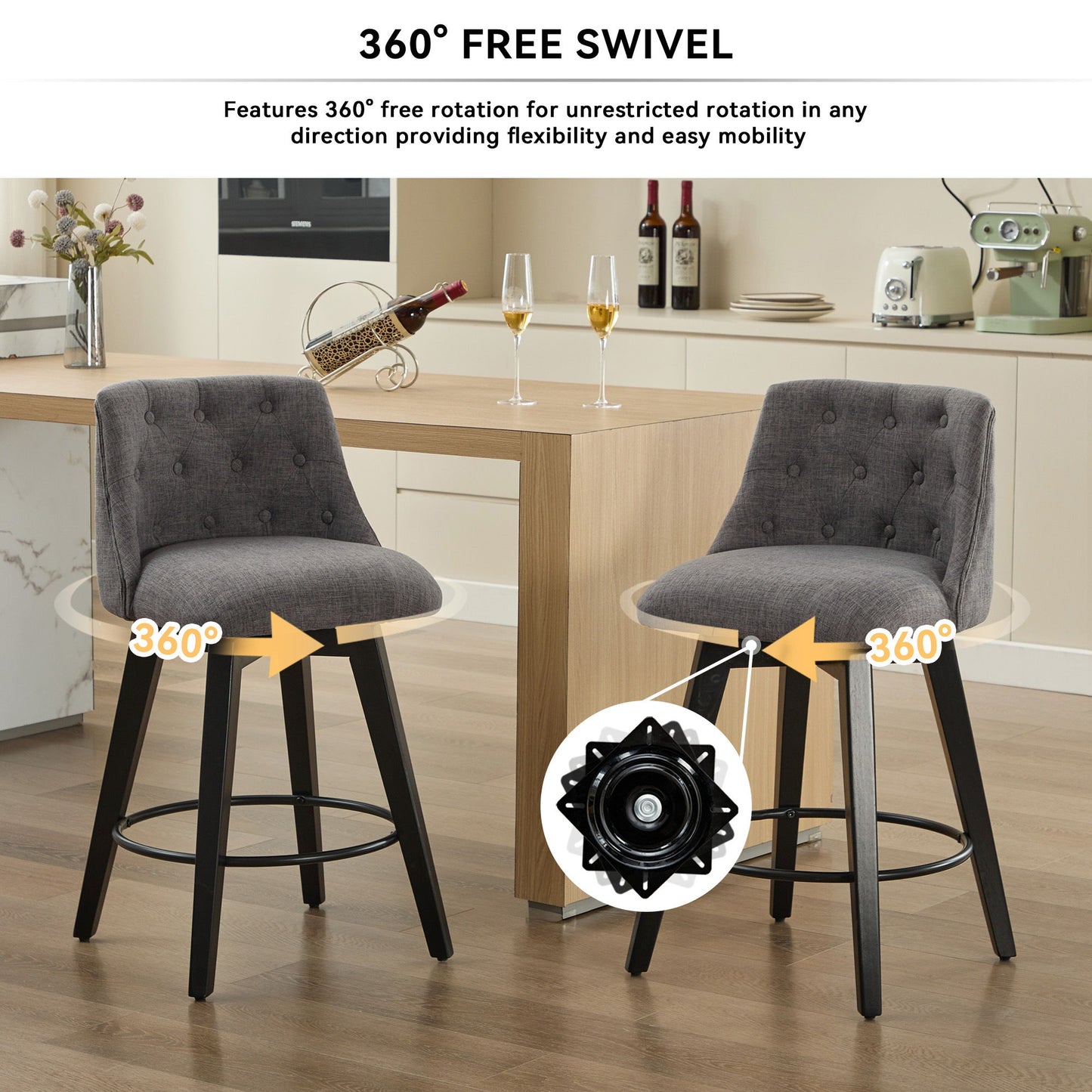 Swivel Bar Stools & Button Tufted Back (Set of 2) Home Essentials