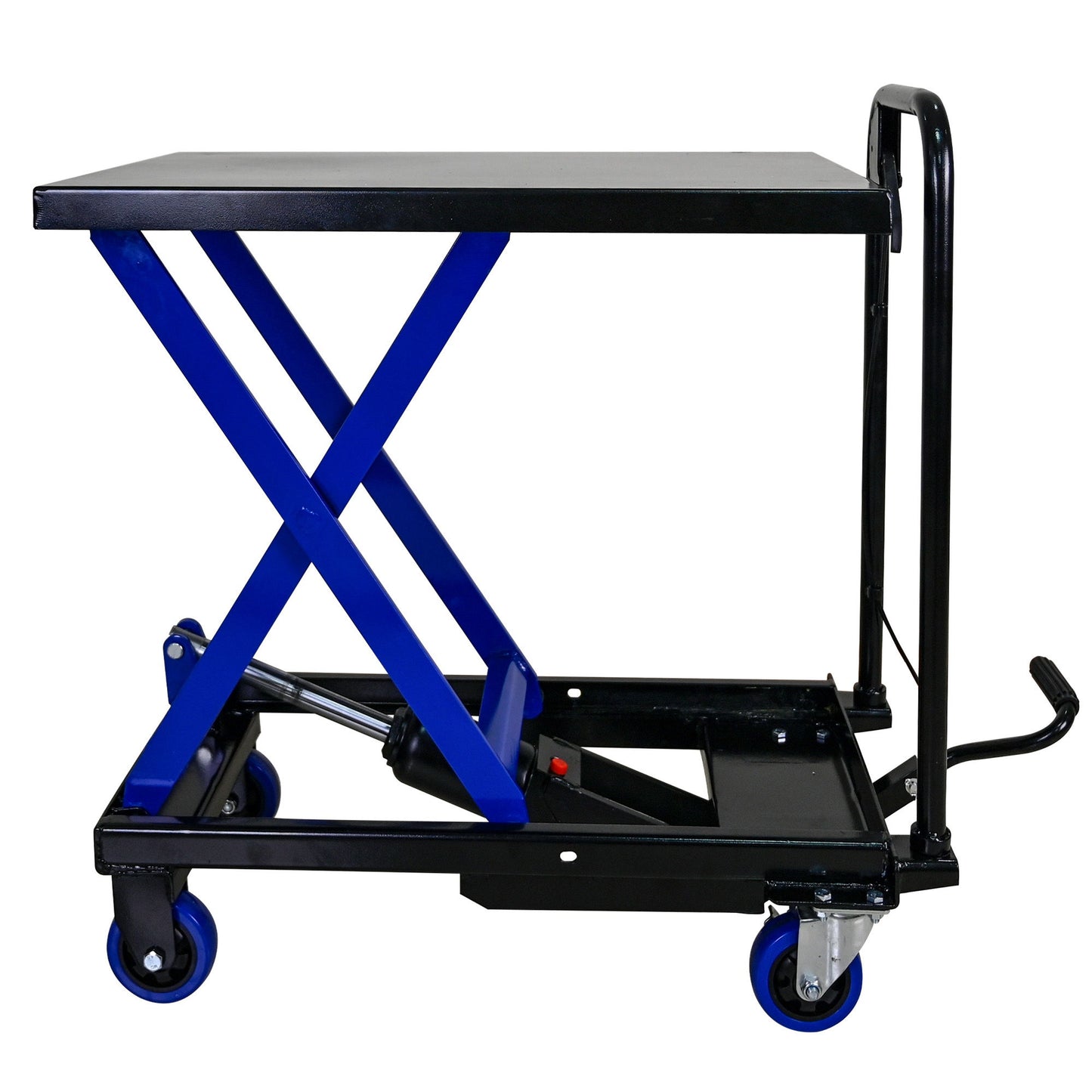 Hydraulic Lift Trolley, 500 Lbs Capacity, With 4 Wheels, For Material Handling And Transportation - Black / Blue Daily Nest