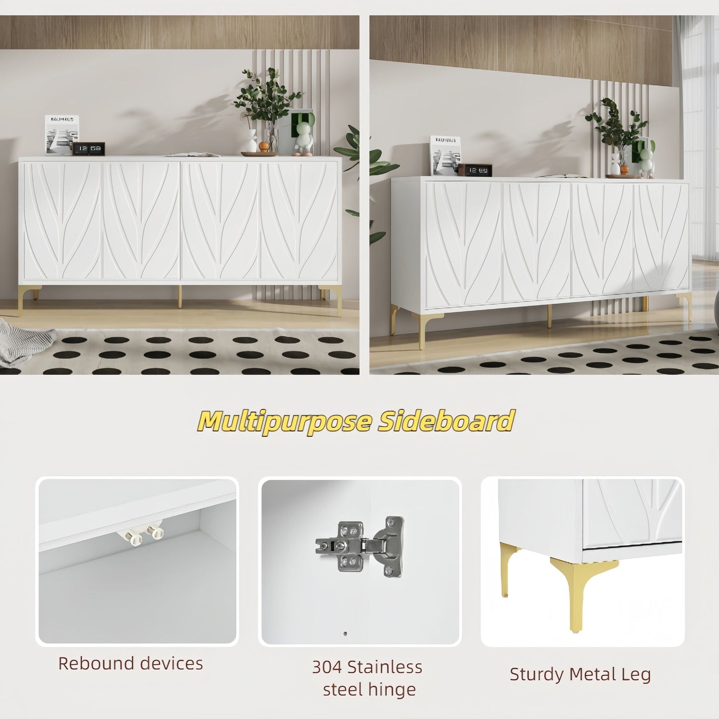 Modern Sideboard Buffet Cabinet With Handleless Press To Open Design With 4 Doors Home Essentials