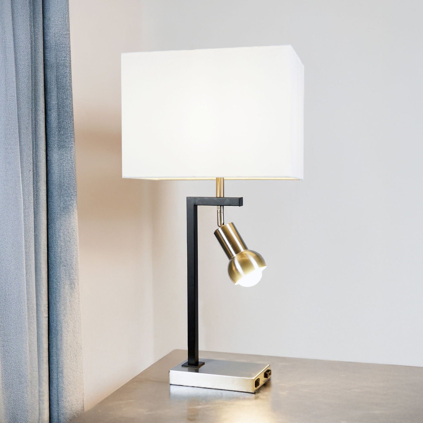Table Lamp - Black And Brushed Steel Crown Mark