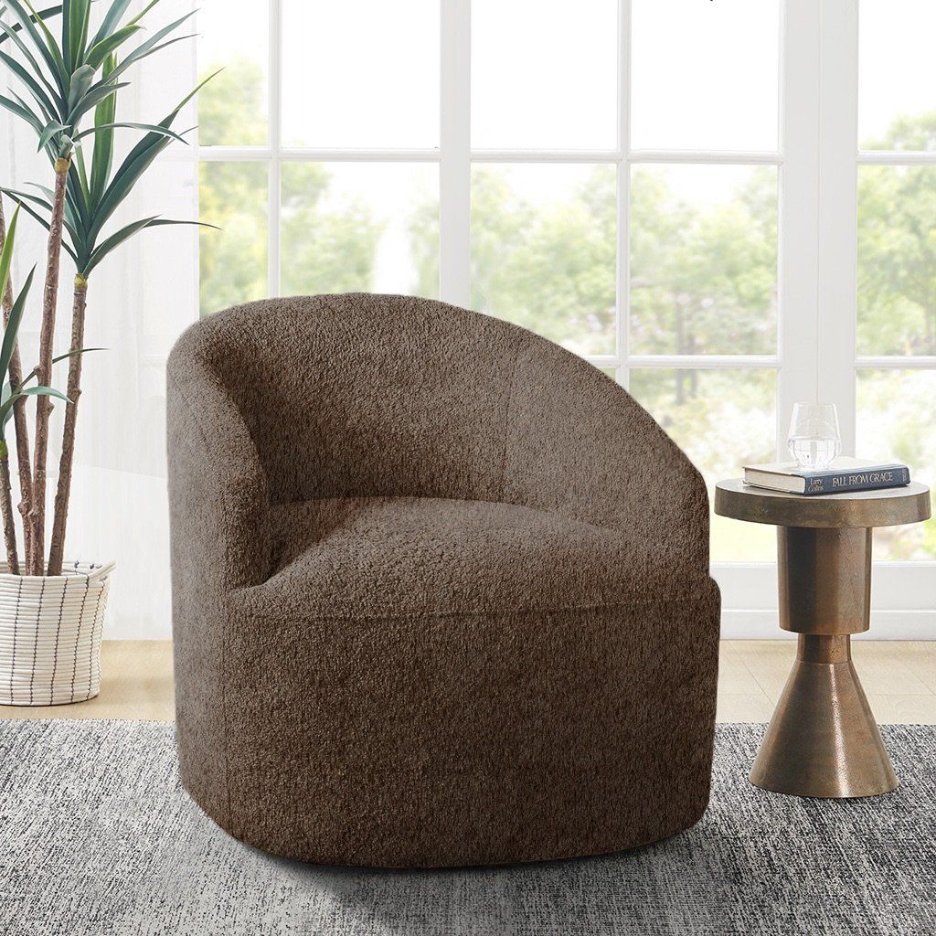 Bonn - Upholstered 360° Swivel Chair - Chocolate INK+IVY