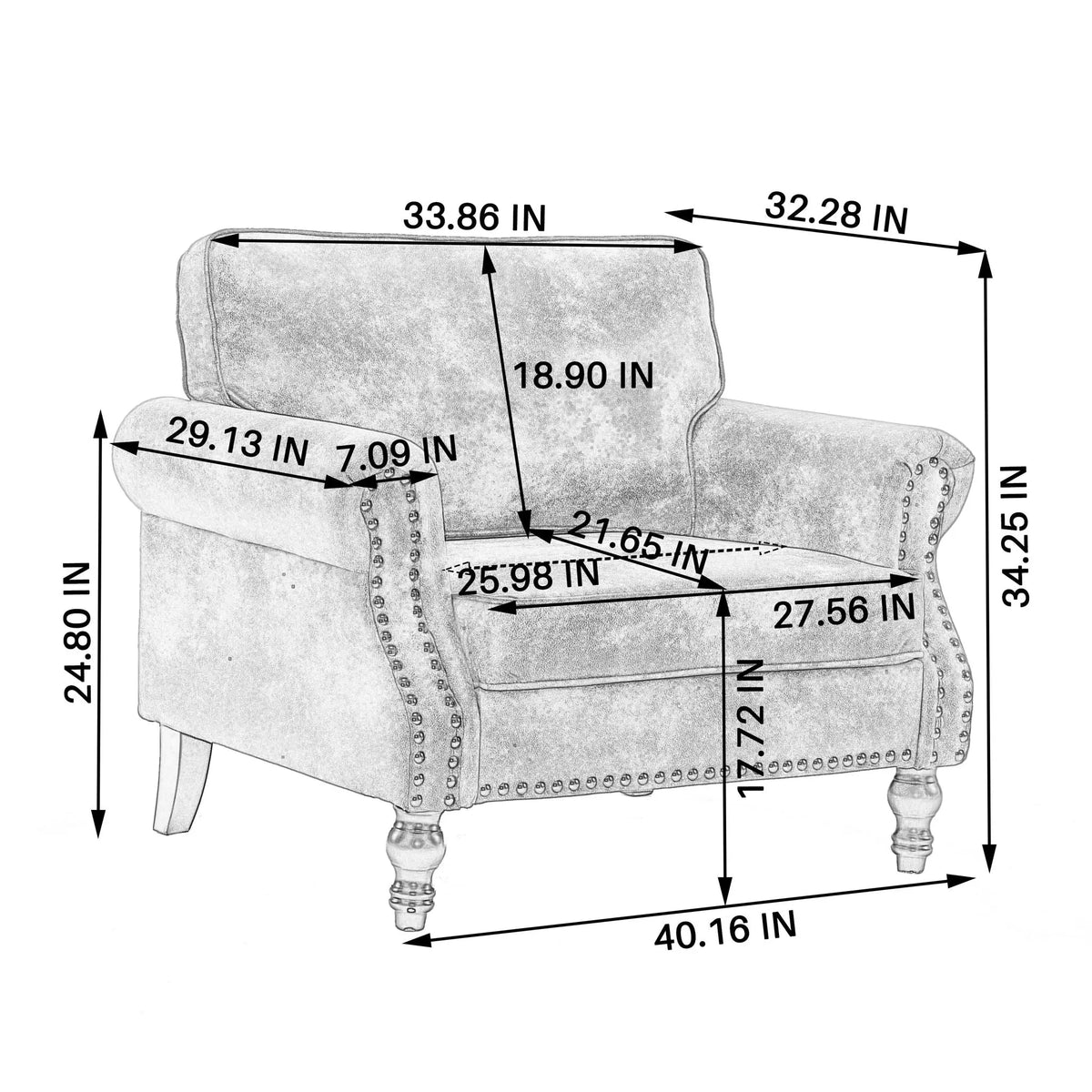 Rolled Arm Sofa With Nailhead Trim, 1 Seater Upholstered Couch With Wooden Legs Home Essentials