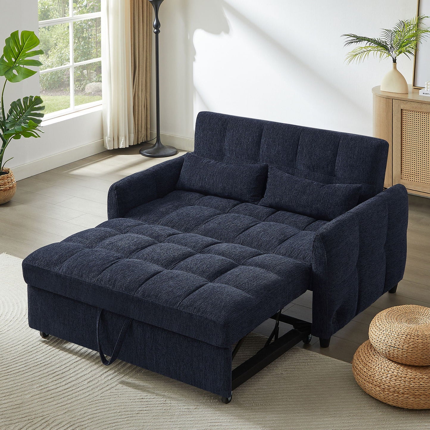 Loveseat Sofa Pull-Out Bed With Adjustable Backrest, 3 USB Ports And 2 Lumbar Pillows For Living Room Hearth and Haven