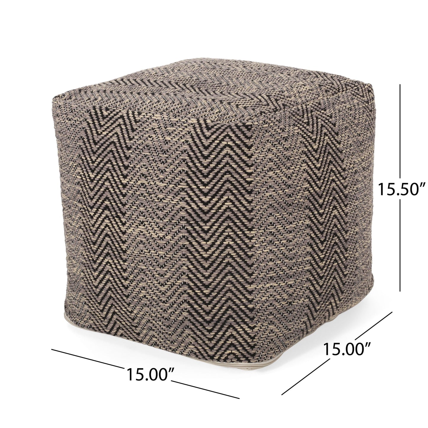 Barracuda - Handcrafted Cotton Pouf With Chevron Pattern - Brown / Beige Home Essentials