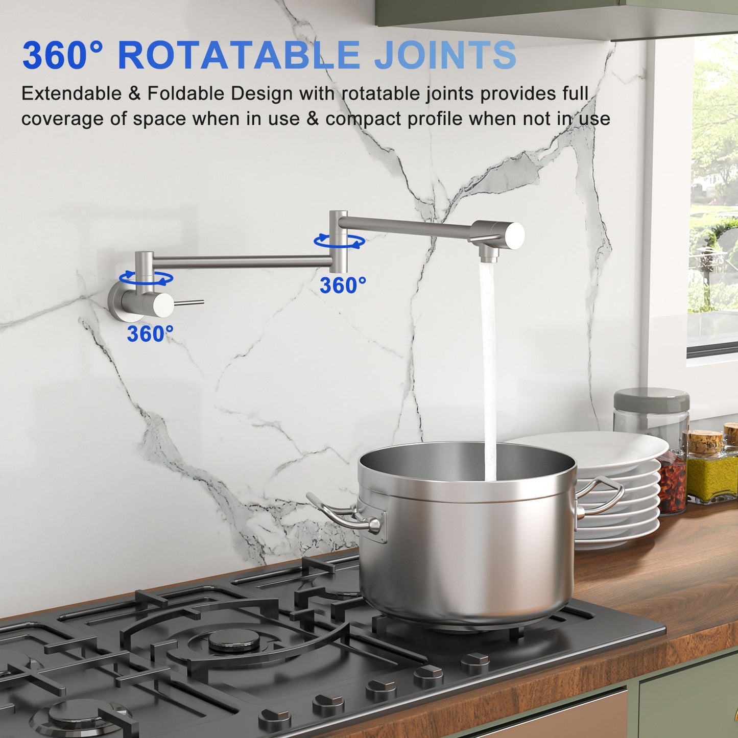 Modern Design Pot Filler Faucet Wall Mount Kitchen Sink, Folding Stretchable Daily Nest