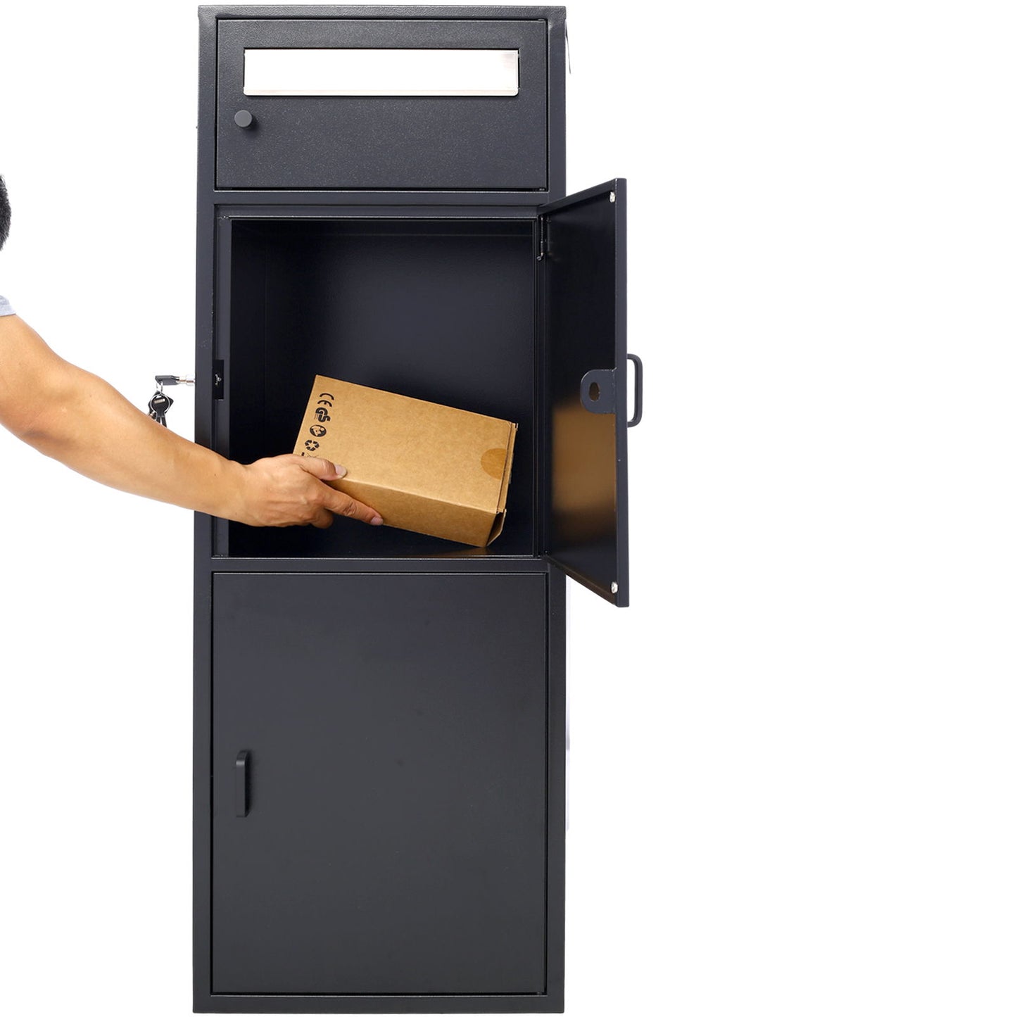 Large Steel Freestanding Floor Parcel Package Drop With Locking Letterbox Drop Mail Box With Multi Compartments - Black Daily Nest
