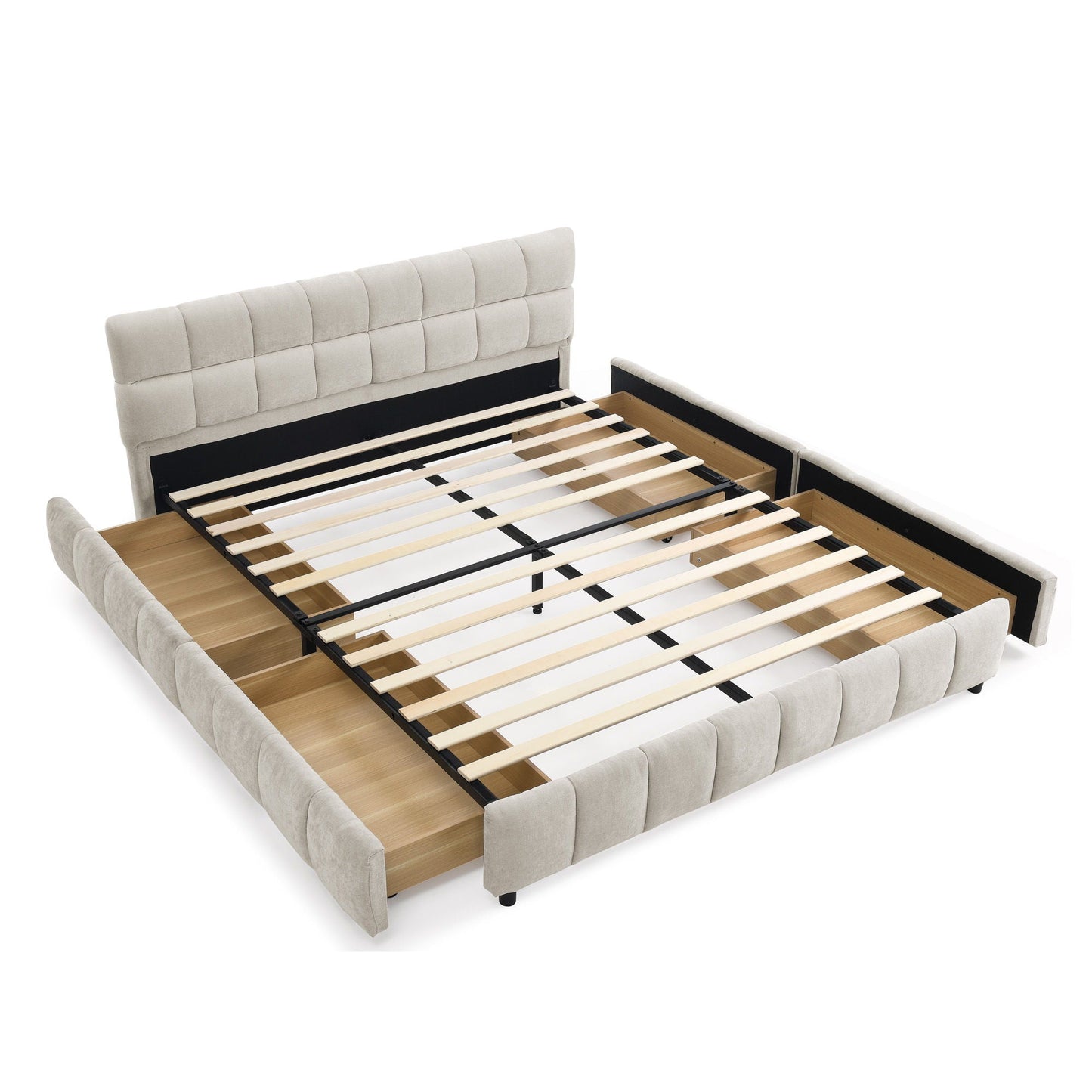 Modern Platform Bed Frame With Thick Chenille Fabric Home Essentials