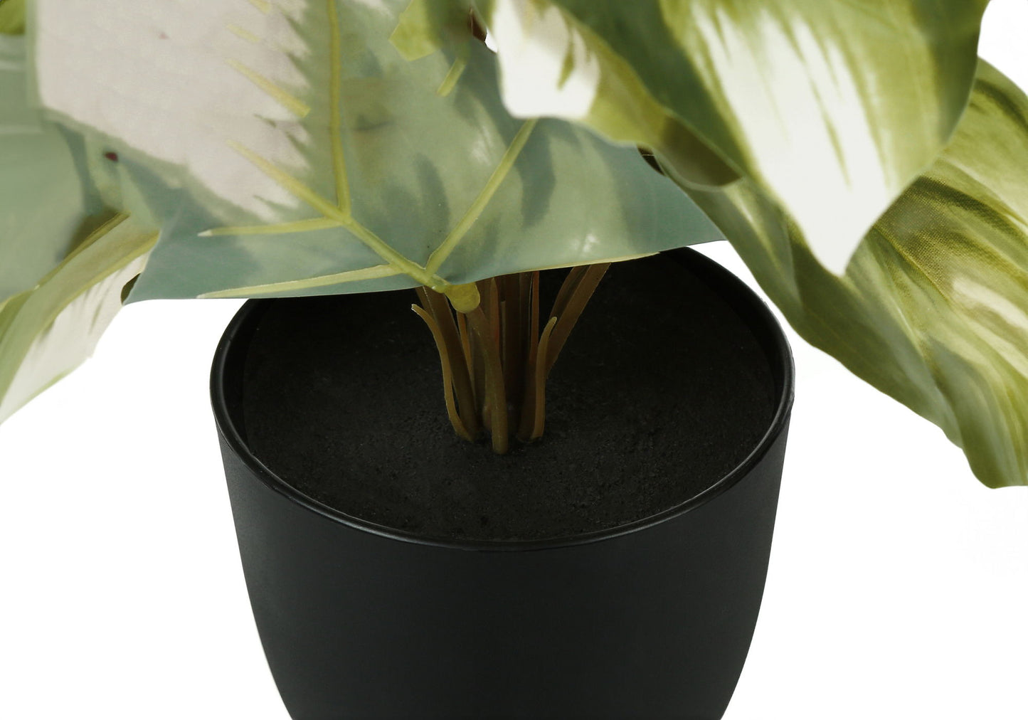 13" Tall, Artificial Plant, Monstera Calthea, Indoor, Faux, Fake, Table, Greenery, Potted, Decorative (Set of 2) - Green / Black 8th Street