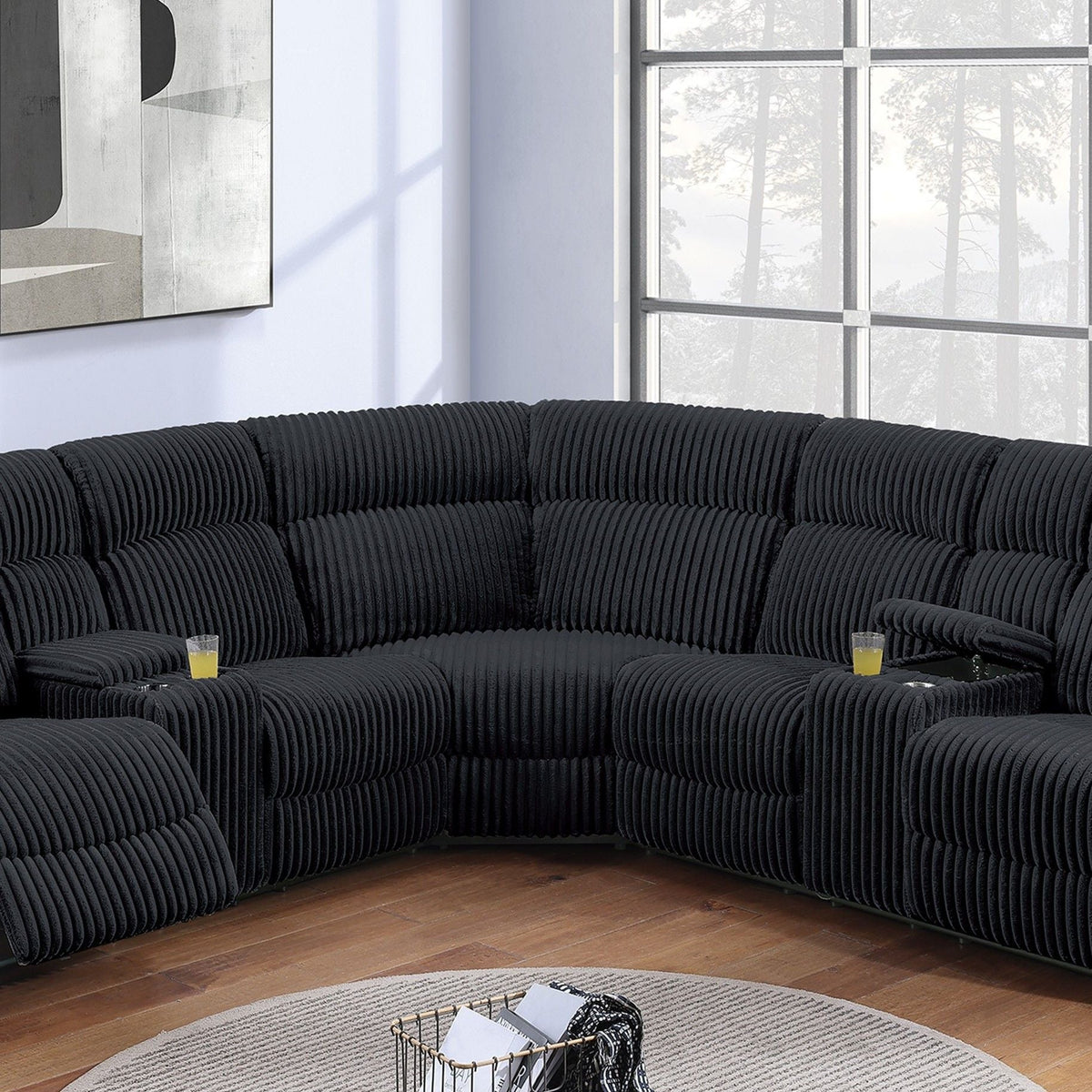 Manual Motion Reclining Sectional LAF / RAF Loveseat With Consoles Cup Holders Upholstered Living Room - Black Home Essentials