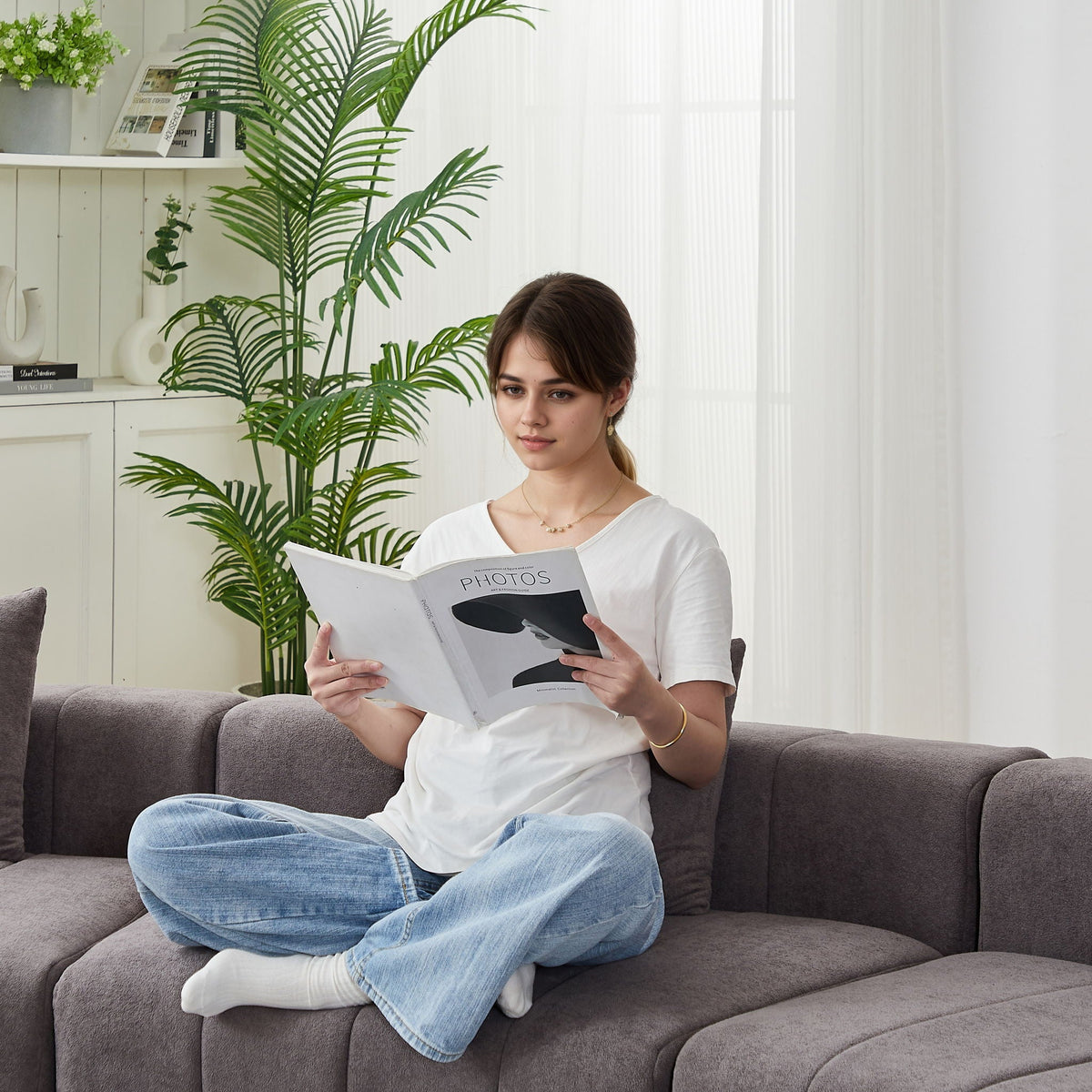 Curved Sectional Sofa With 2 Pillows For Living Room - Gray Home Essentials