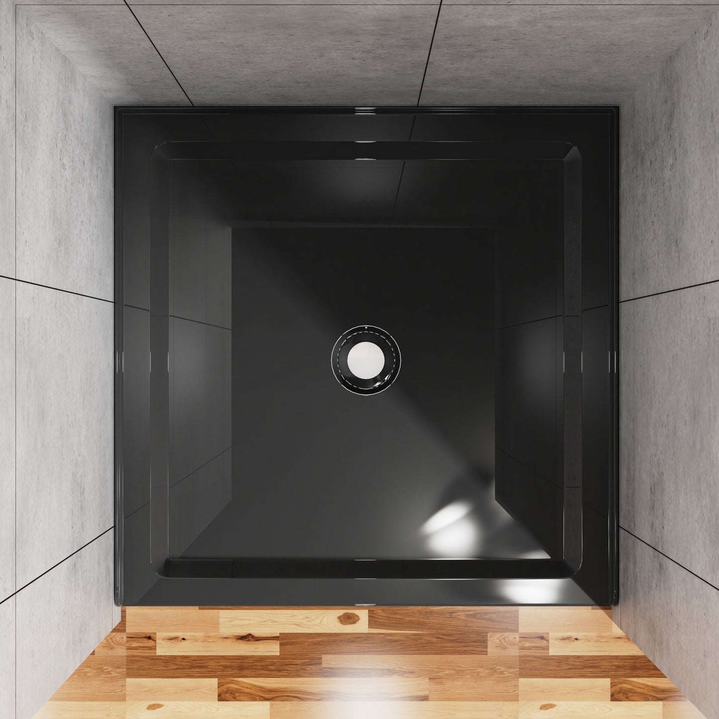 Shower Base, Anti Slip Center Drain Single Threshold - Black Daily Nest