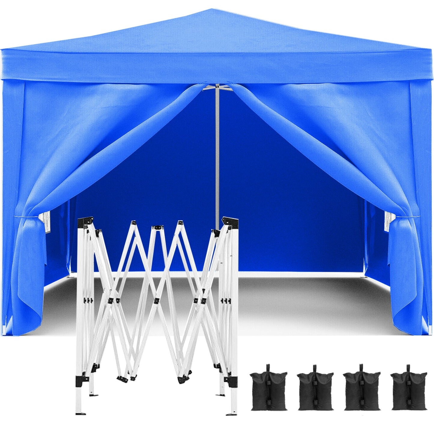 10'X10' Folding Canopy With 4 Removable Sidewalls Outdoor Event Shelter UPF 50+ Gazebo Portable Tents For Parties Beach Camping Wedding Ez Pop Up Canopy 4 Pieces Weight Bag + Carry Bag Home Essentials