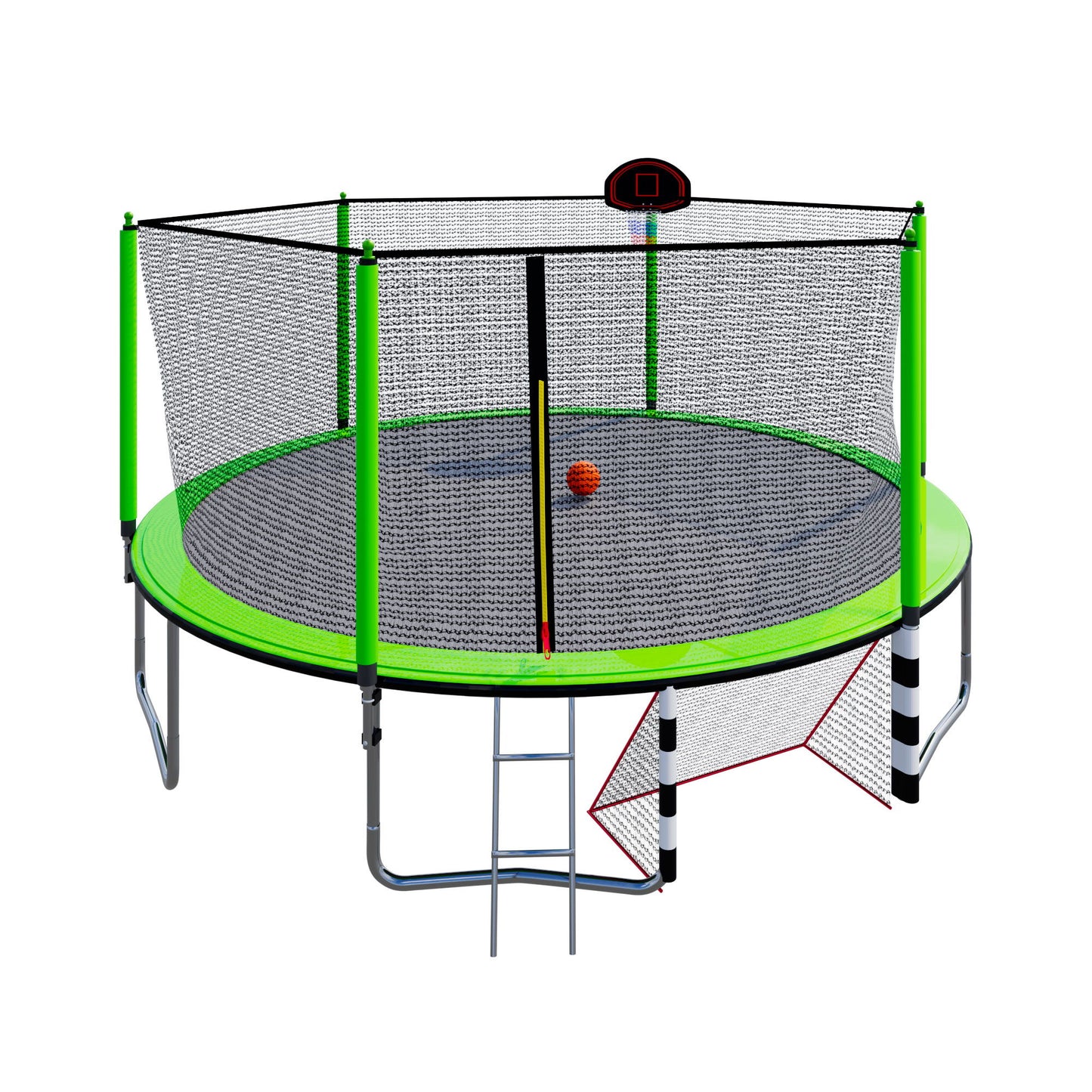 16Ft Trampoline With Basketball Hoop Pump And Ladder (Inner Safety Enclosure) With Soccer Goal Daily Nest