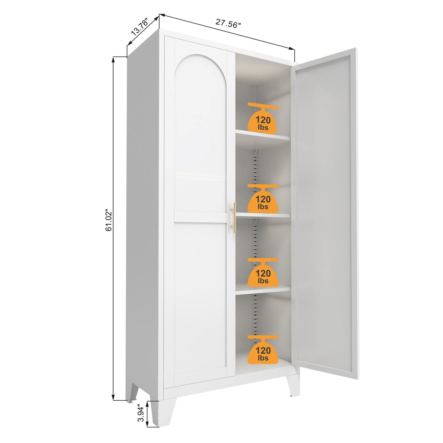 2 Shapely Doors Cabinet Metal Storage Cabinet With Doors And Adjustable Shelves For Bedroom Living Room - White Home Essentials