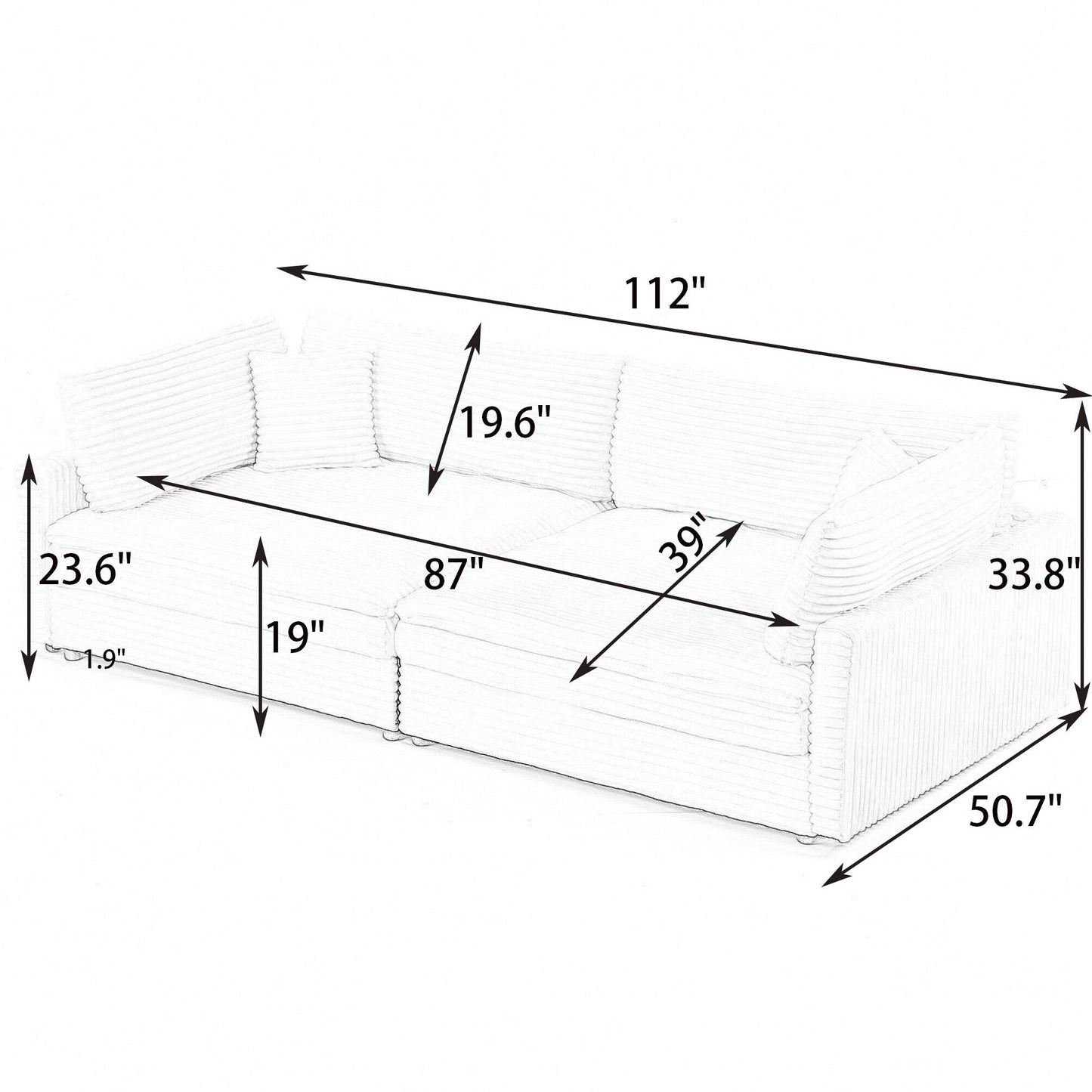 Elegant Corduroy Sofa With Throw Pillows And Backrests Home Essentials