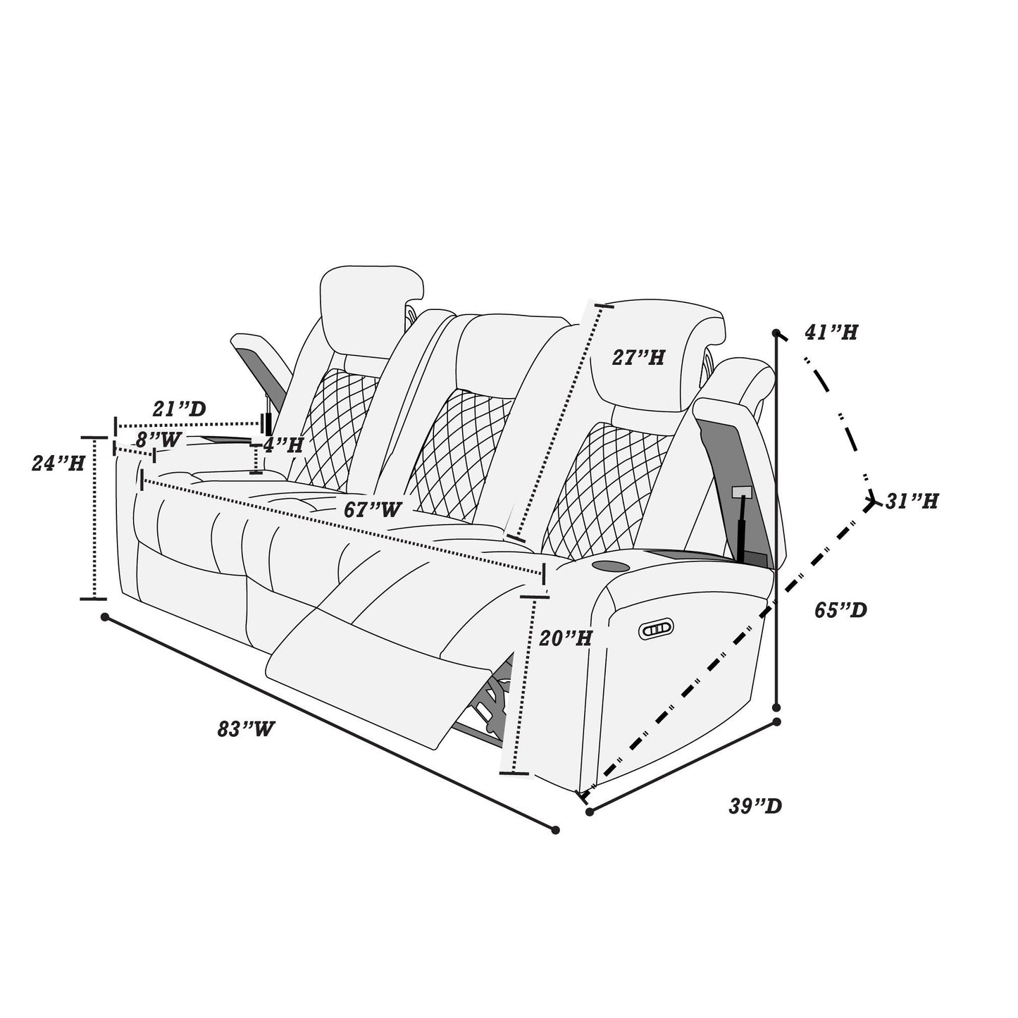 Power Reclining Sofa With Adjustable Headrest - Inky Blue Home Essentials