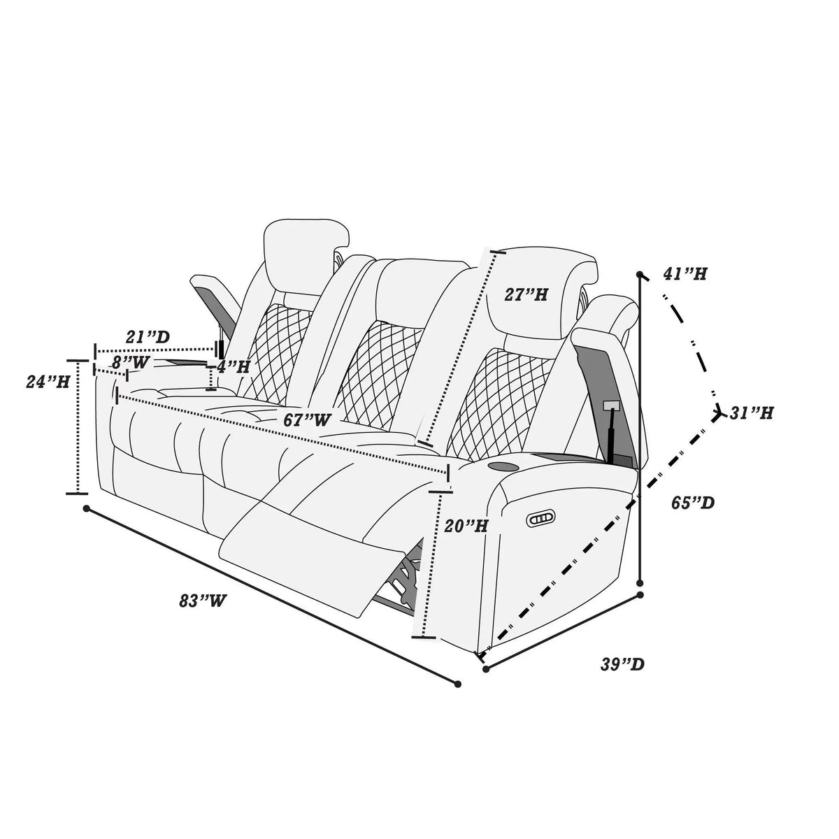 Power Reclining Sofa With Adjustable Headrest - Inky Blue Home Essentials