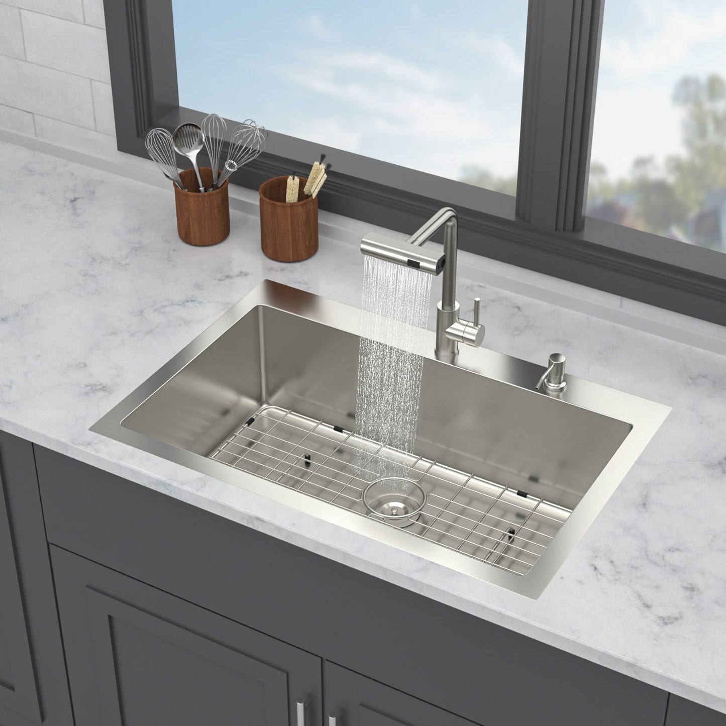 Drop In Kitchen Sink With Pull Down Faucet And Soap Dispenser Daily Nest