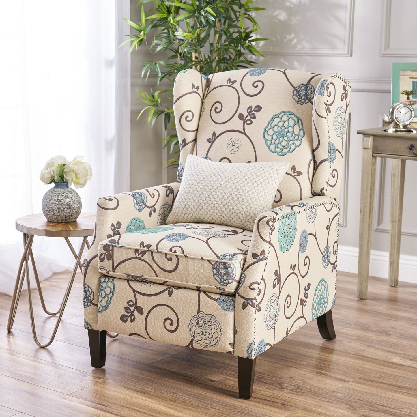 Westeros Wing Back Fabric Upholstered Recliner Noble House