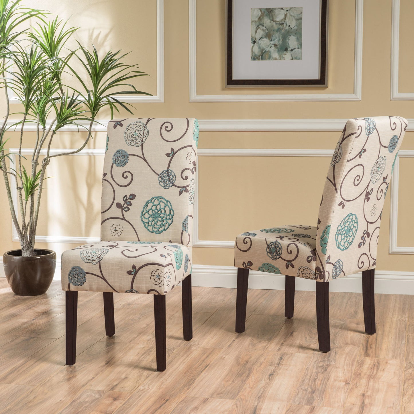 Contemporary Dining Chair Set With Rubberwood Legs - White / Blue Noble House