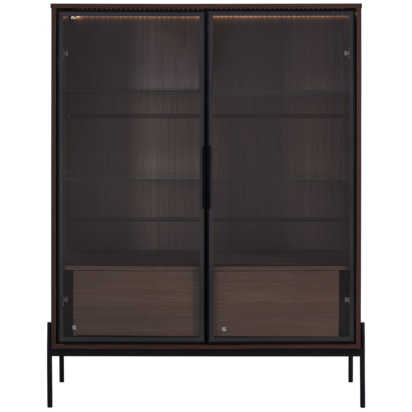 Modern Minimalist Style LED Curio Cabinet With Tempered Glass Door, Metal Legs Hearth and Haven