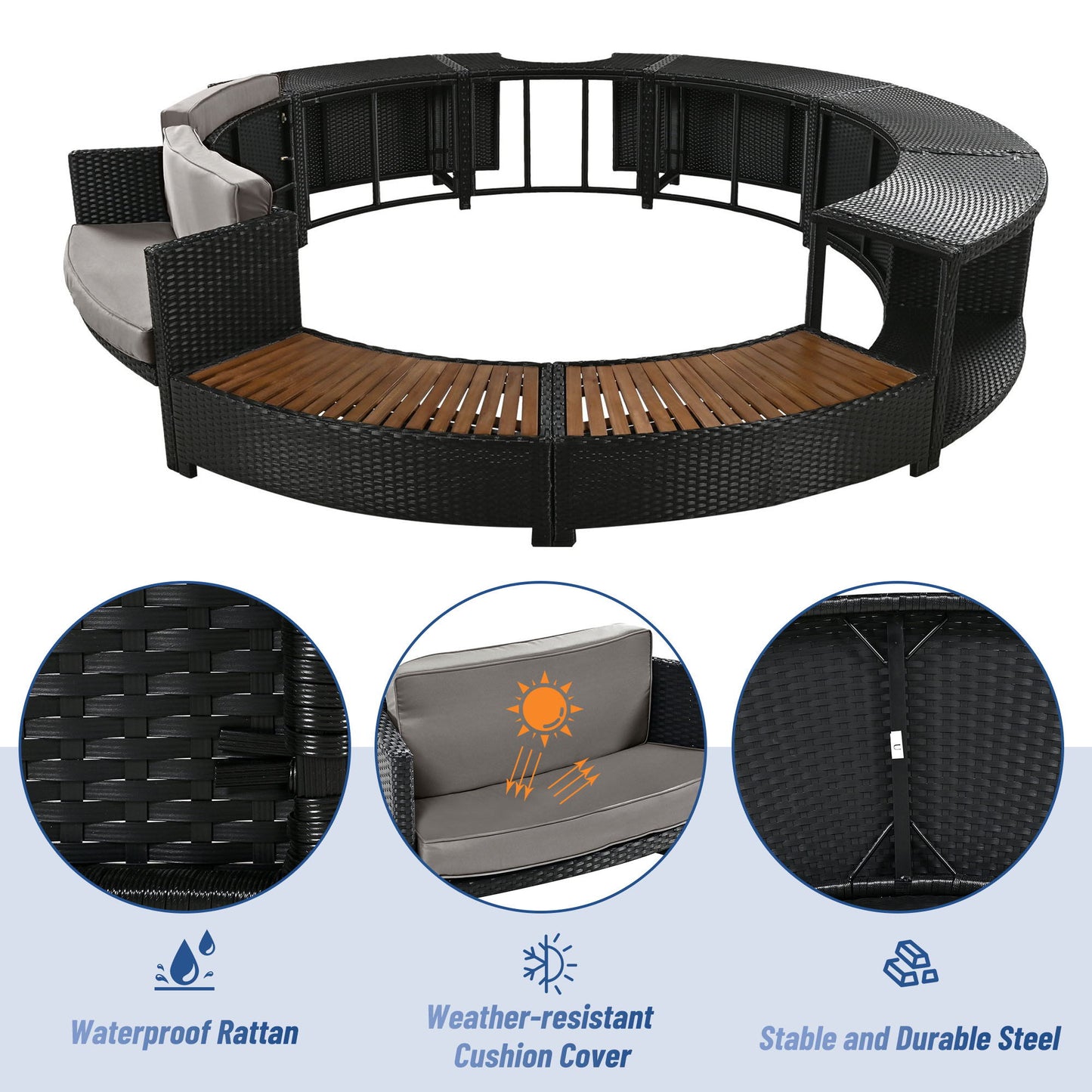 Spa Surround Spa Frame Patio Rattan Sofa Set With Storage Spaces, Mini Sofa And Comfortable Cushion For Patio, Backyard Hearth and Haven