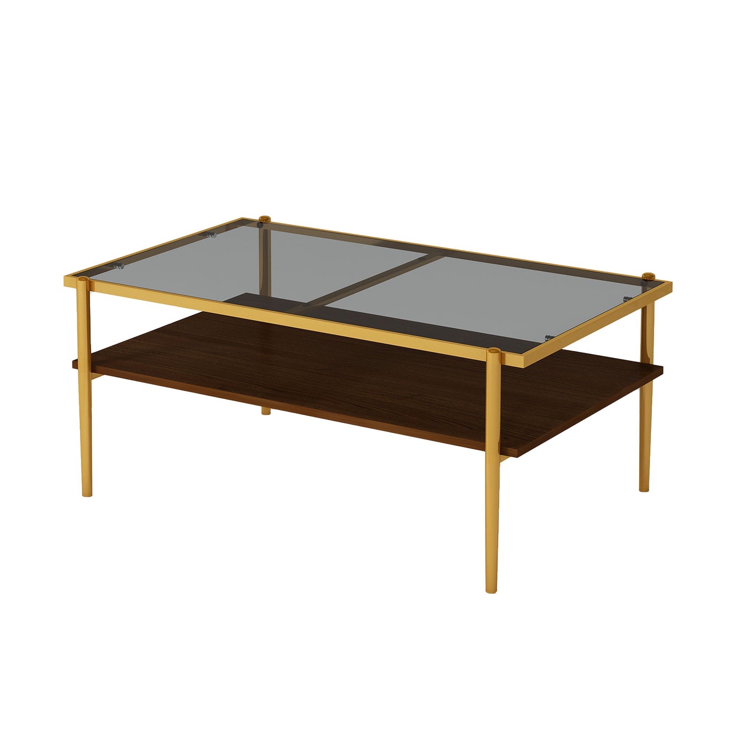 Rectangle Coffee Table With Tempered Glass Top And White Legs, Modern Table For Living Room Home Essentials