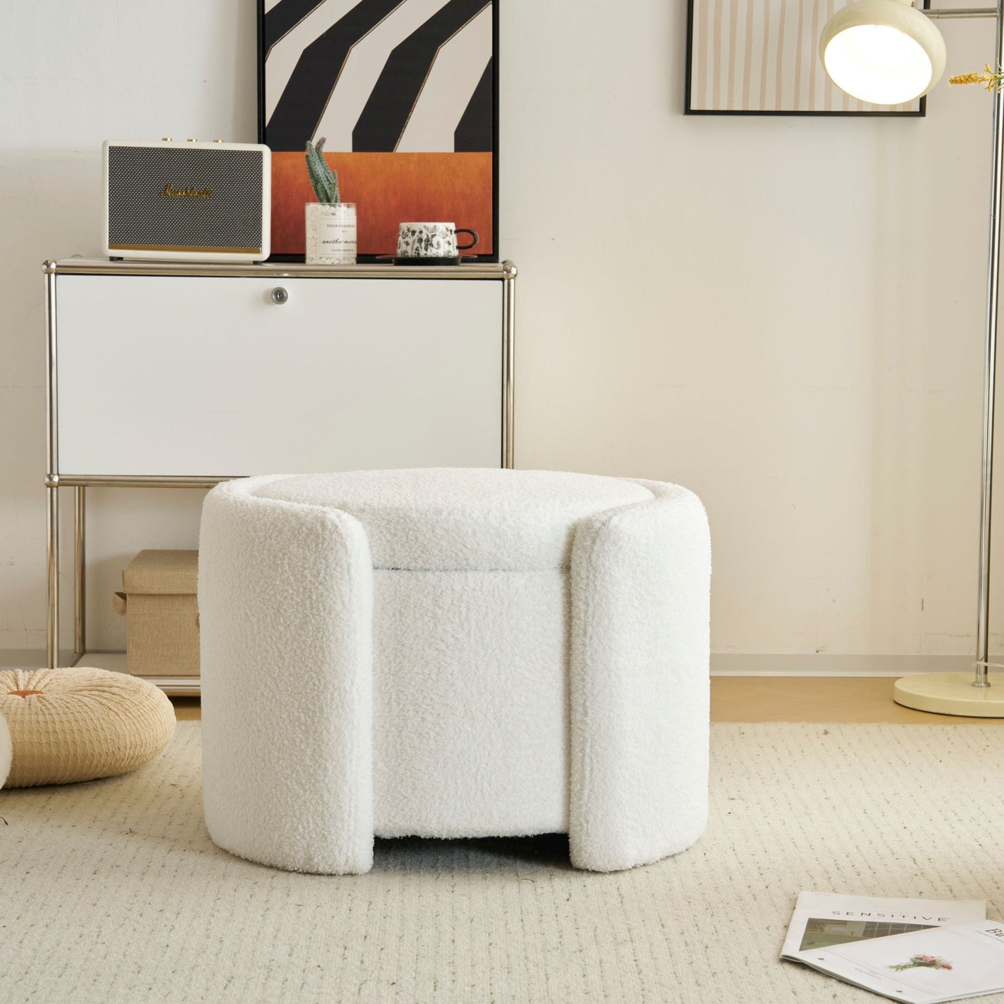 Cozy Boucle Storage Ottoman, Stylish Comfort With Hidden Storage Noble House