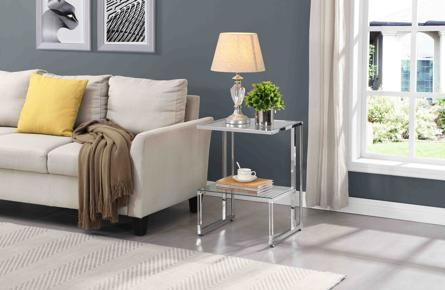 2 Tier Acrylic Glass End Table For Living Room Home Essentials