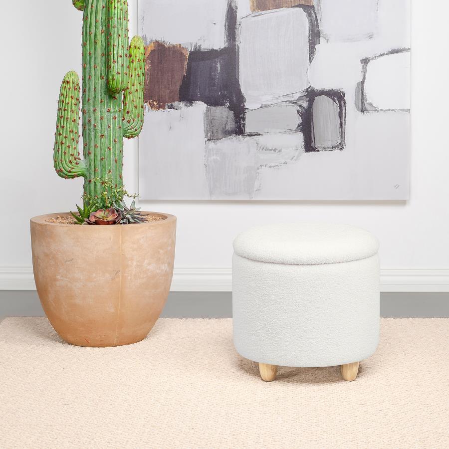 Valia - Faux Sheepskin Upholstered Round Storage Ottoman Coaster Fine Furniture