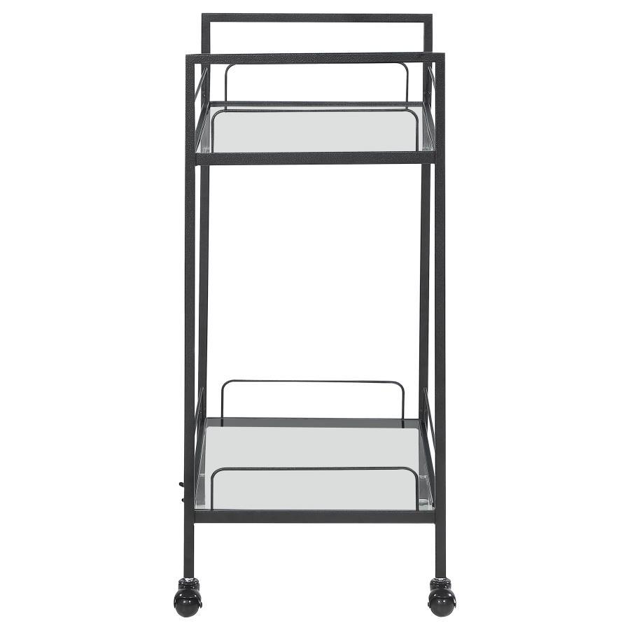 Curltis - 2-Tier Rectangular Glass Shelf Metal Bar Cart - Black CoasterEssence