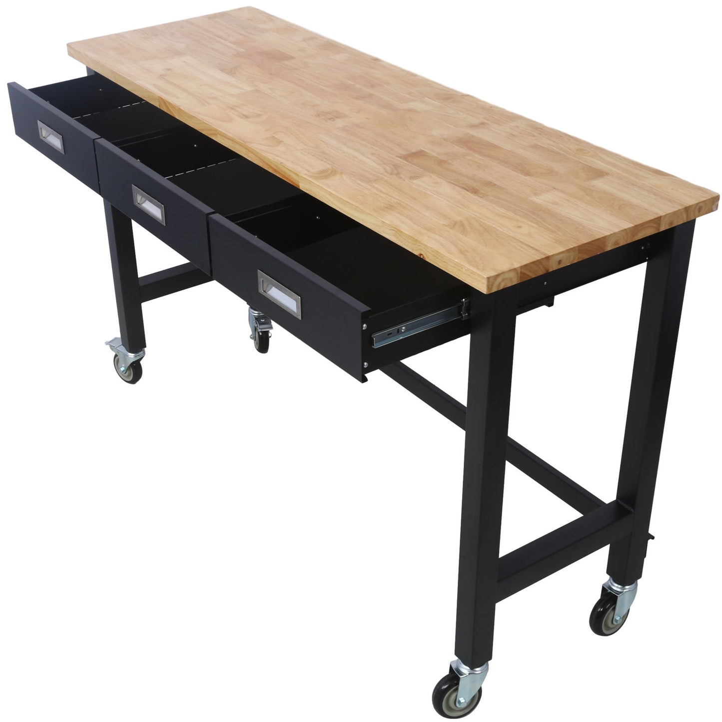 Work Bench, Workbench With Drawer Storage, Heavy Duty Bamboo Wood Work Table With Wheels For Garage Home Office Daily Nest