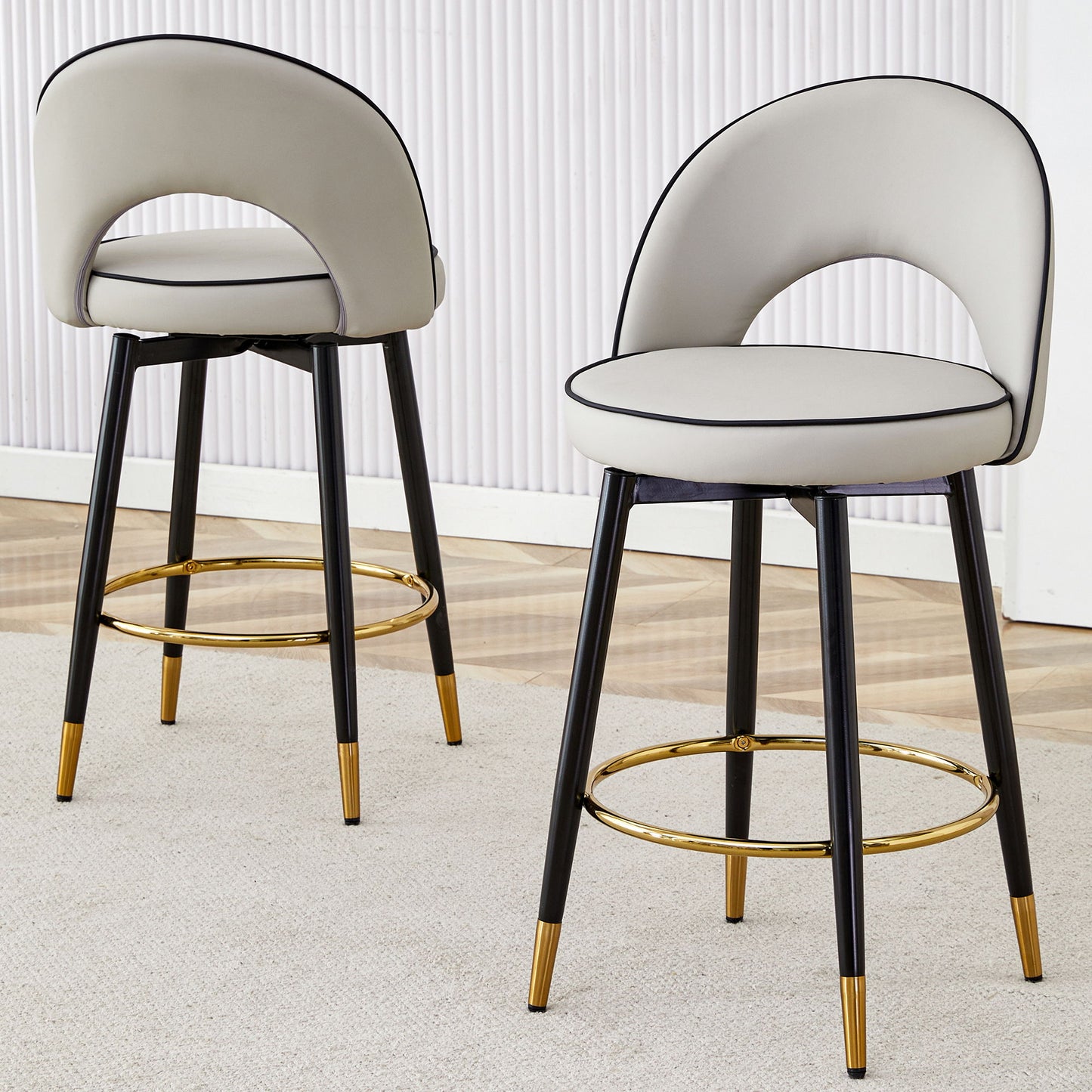 Modern Upholstered 360° Rotatable Bar Chair With Metal Legs For Dining Room (Set of 2) Home Essentials