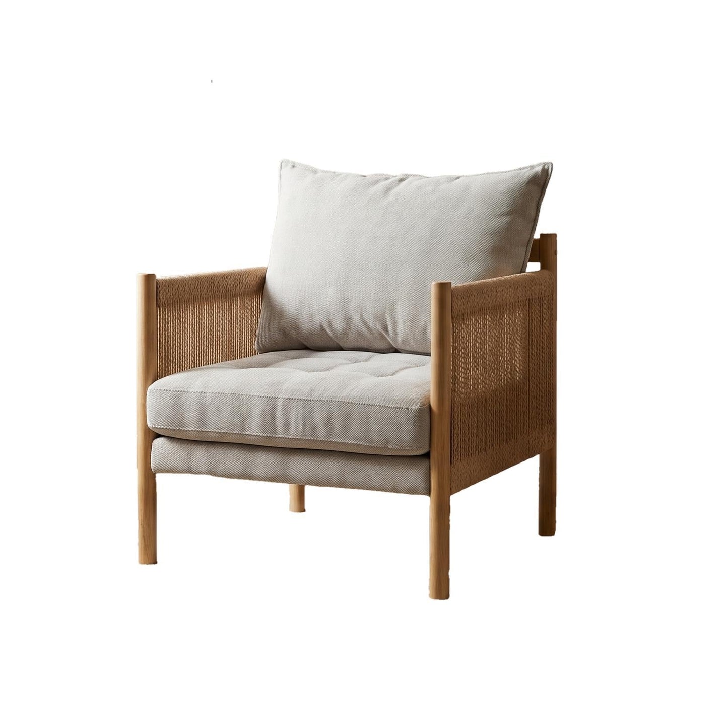 Accent Armchair With Removable Cushions For Living Room - Matte Black / Natural / Sand Home Essentials