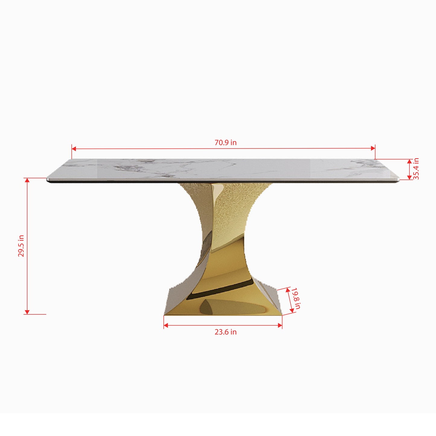 Modern Rectangular Dining Table For 6 - 8, Plated Hourglass Base Home Essentials