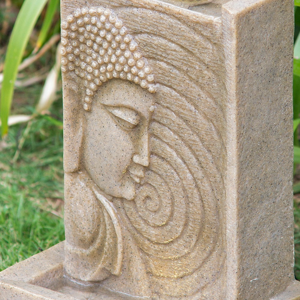 Indoor Buddha Water Fountain, Polyresin Tabletop Fountain With LED Light - Beige Daily Nest