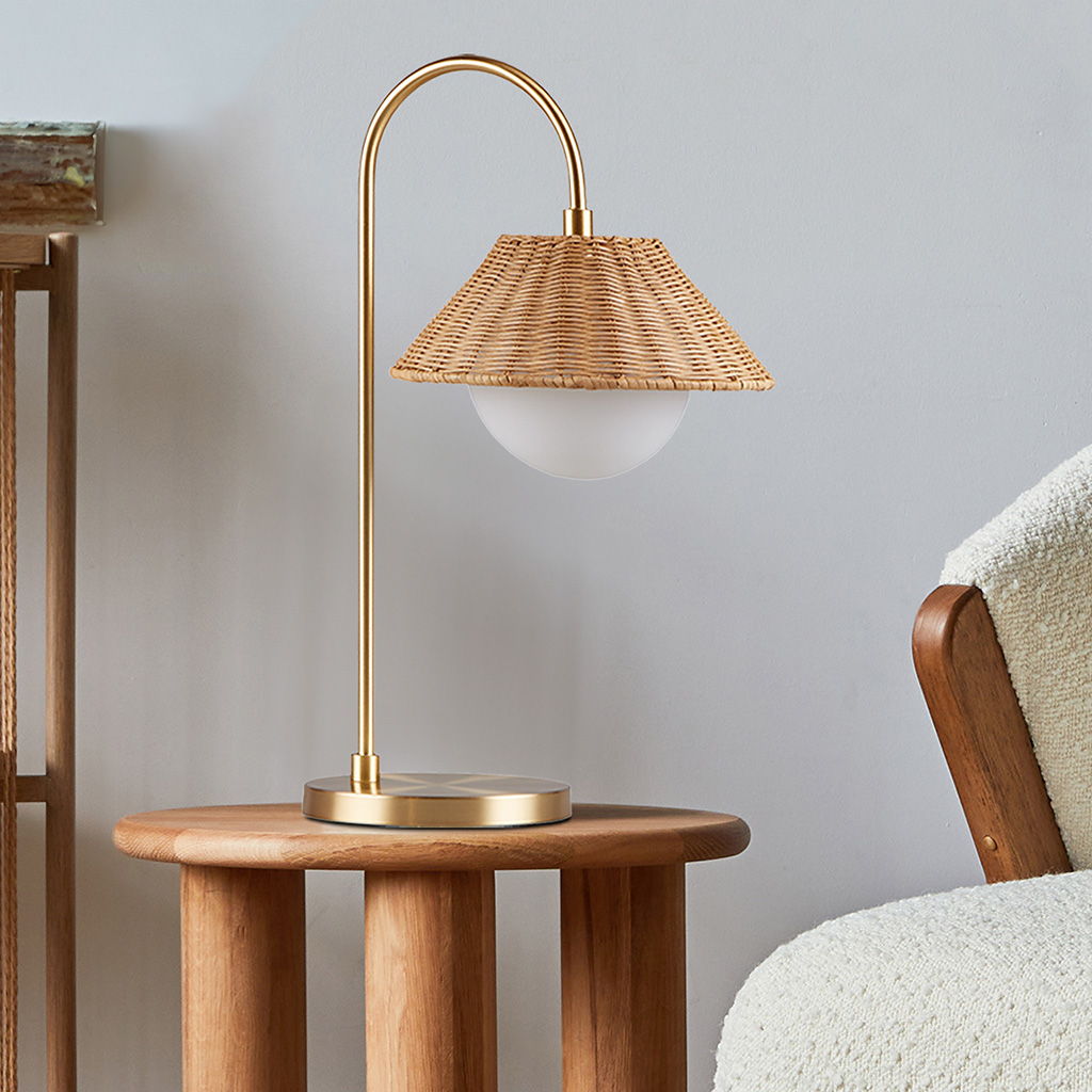 Laguna - Laguna Rattan Weave Table Lamp - Gold / Natural INK+IVY