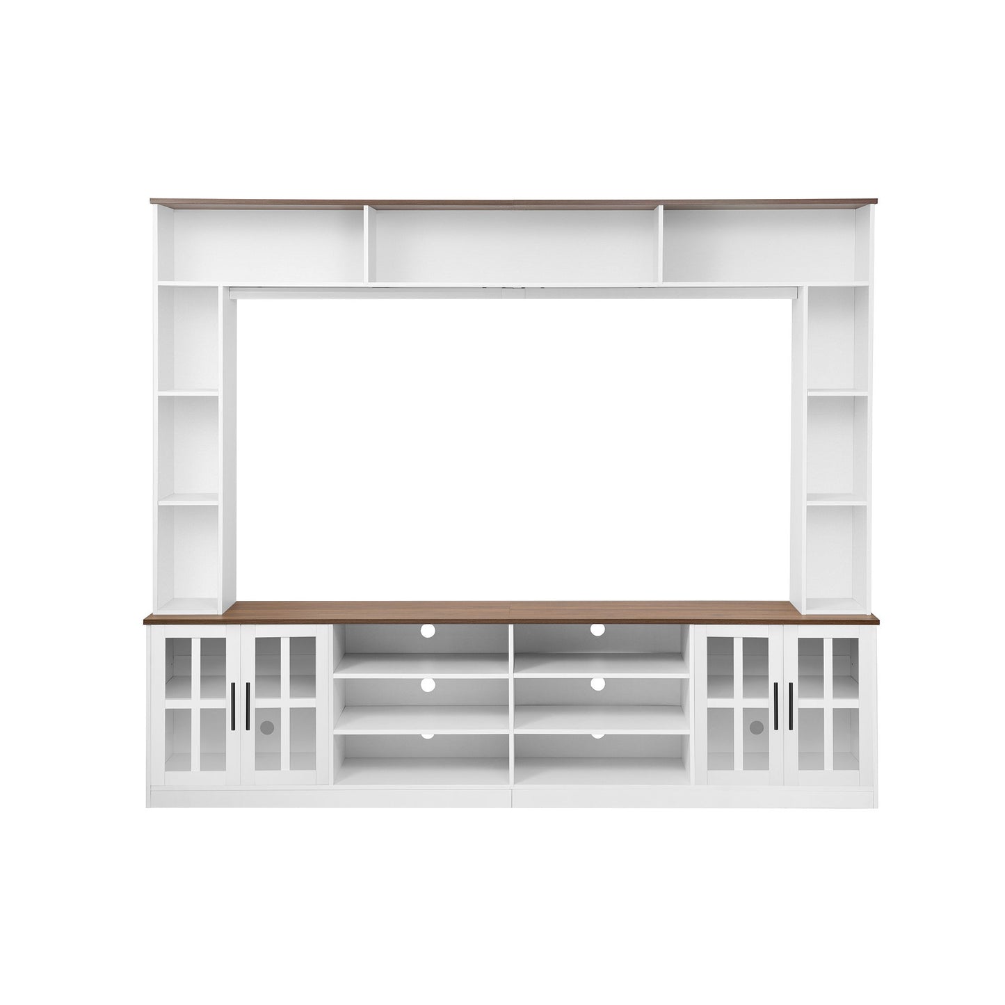 Wall Unit Entertainment Center With Bookshelves For TVs Up To 80", Tempered Glass Doors And Adjustable Shelves Hearth and Haven