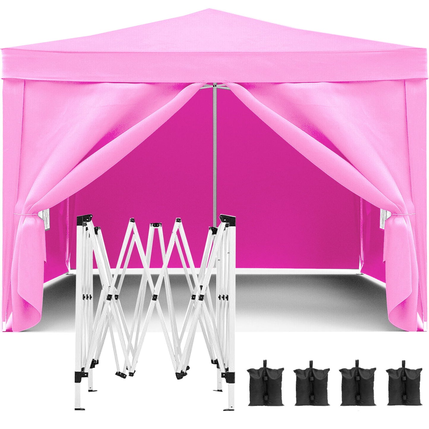 10'X10' Folding Canopy With 4 Removable Sidewalls Outdoor Event Shelter UPF 50+ Gazebo Portable Tents For Parties Beach Camping Wedding Ez Pop Up Canopy 4 Pieces Weight Bag + Carry Bag Home Essentials