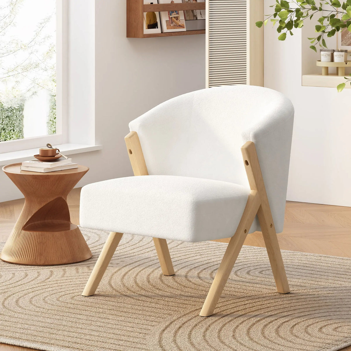 Modern Accent Chair With Polyester Upholstery And Minimalist Lounge Chair For Living Room, Bedroom, Or Office - White Noble House