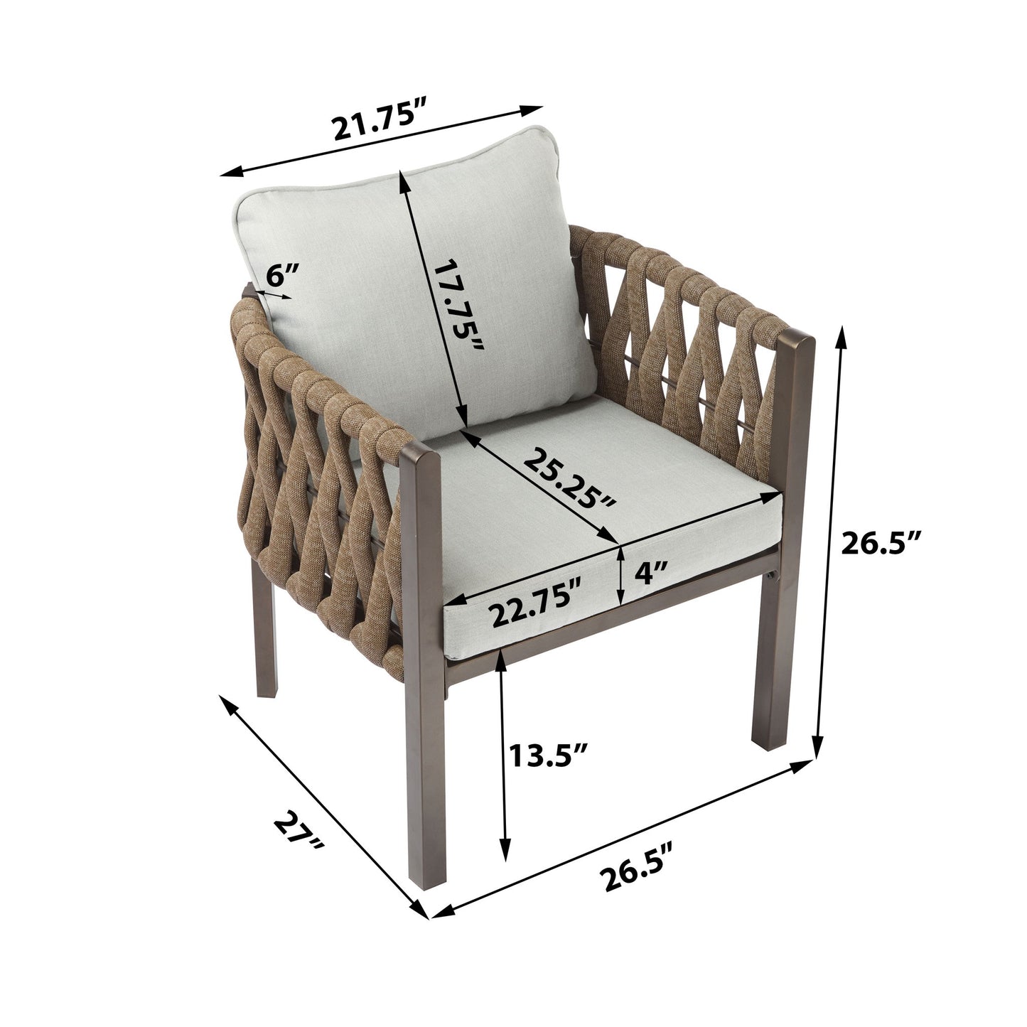 2 Pieces Outdoor Metal Patio Club Chair, Patio Furniture Arm Chair With Cushion, Modern Outdoor Furniture Deep Seating For Porch, Garden, Backyard, Balcony - Brown / Light Gray Noble House