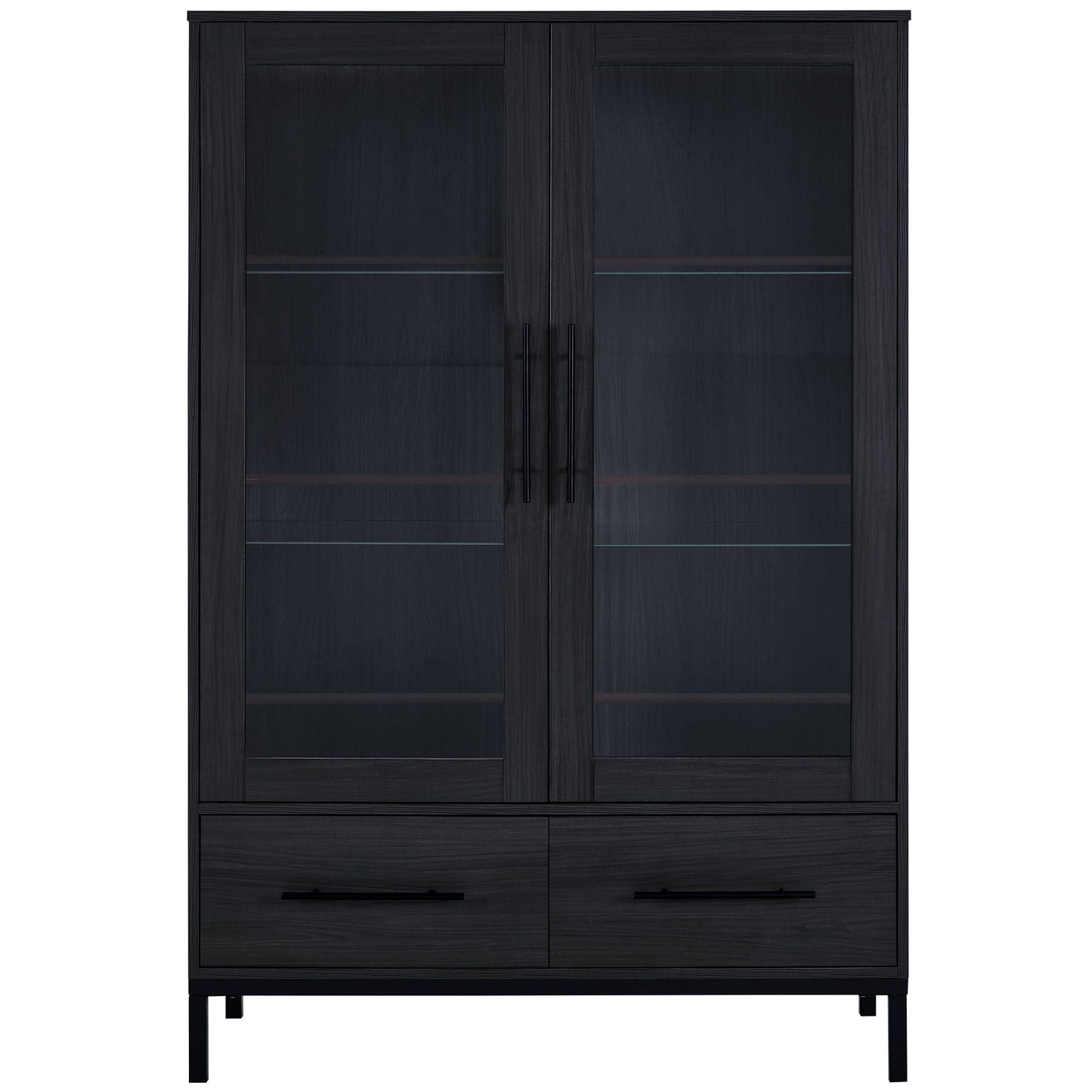 Modern Style Tall Display Cabinet With LED Lighting, Tempered Glass Door, 2 Drawers Hearth and Haven