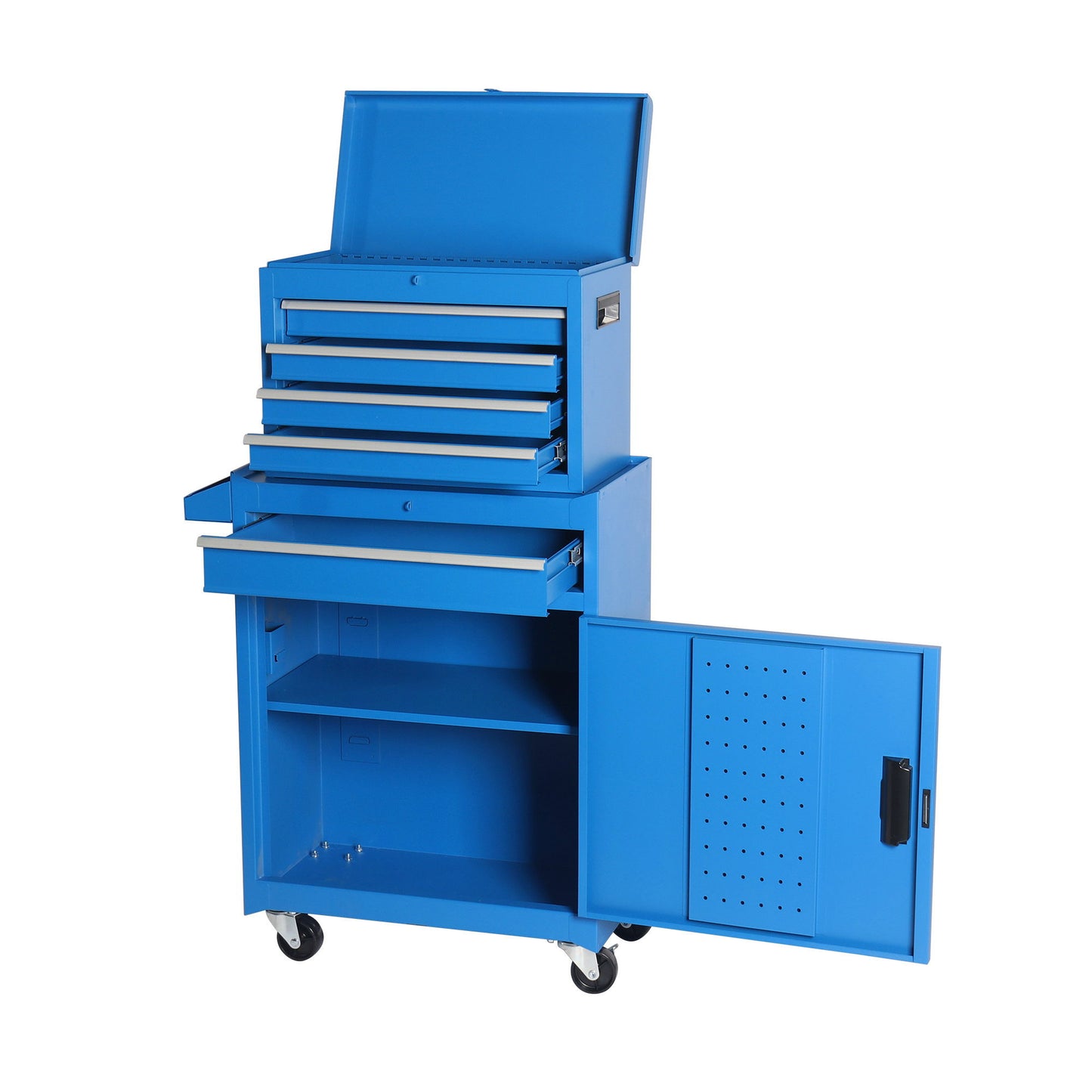 Tool Chest, 5 Drawer Rolling Tool Storage Cabinet With Detachable Top Tool Box, Liner, Universal Lockable Wheels, Adjustable Shelf, Locking Mechanism, Metal Tool Cart For Garage Workshop Daily Nest