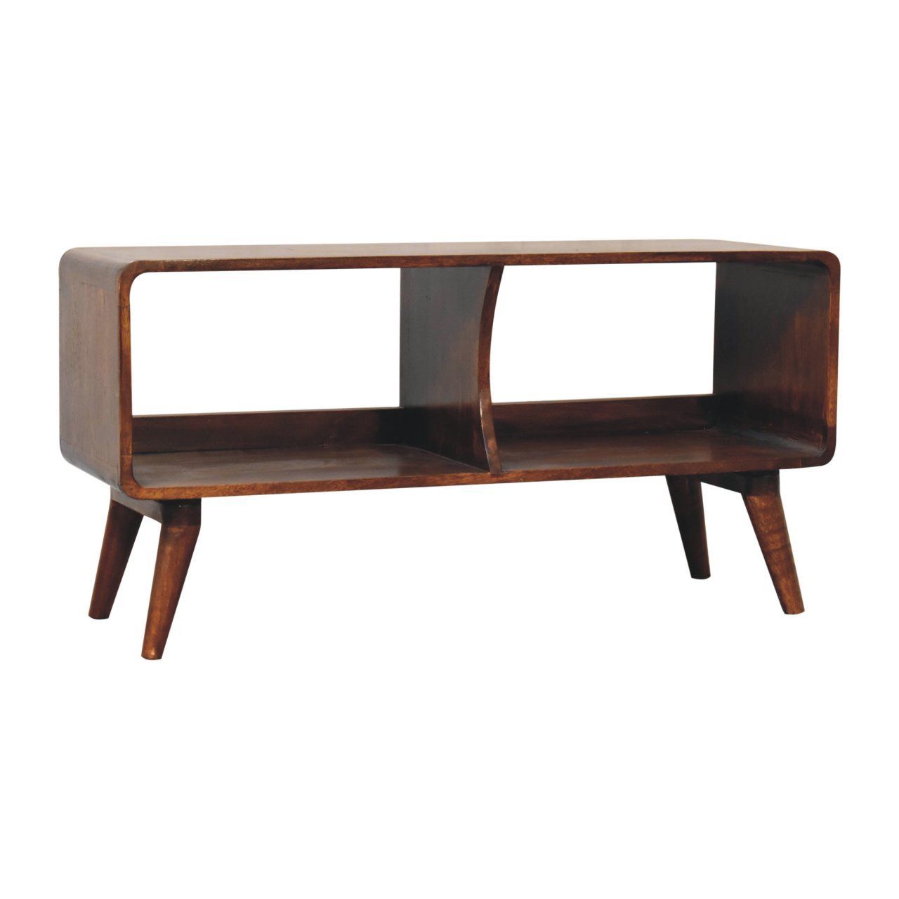 Curved Double Slot Media Unit - Dark Brown Artisan Furniture