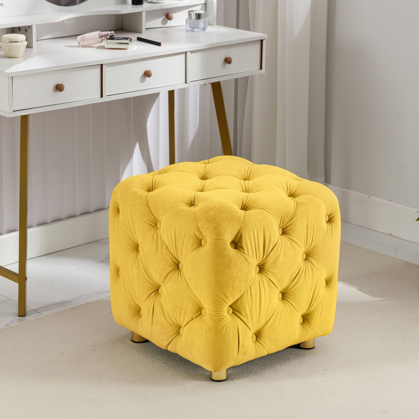 Modern Velvet Upholstered Ottoman, Exquisite Small End Table, Soft Foot Stool, Dressing Makeup Chair, Comfortable Seat For Living Room, Bedroom, Entrance Home Essentials