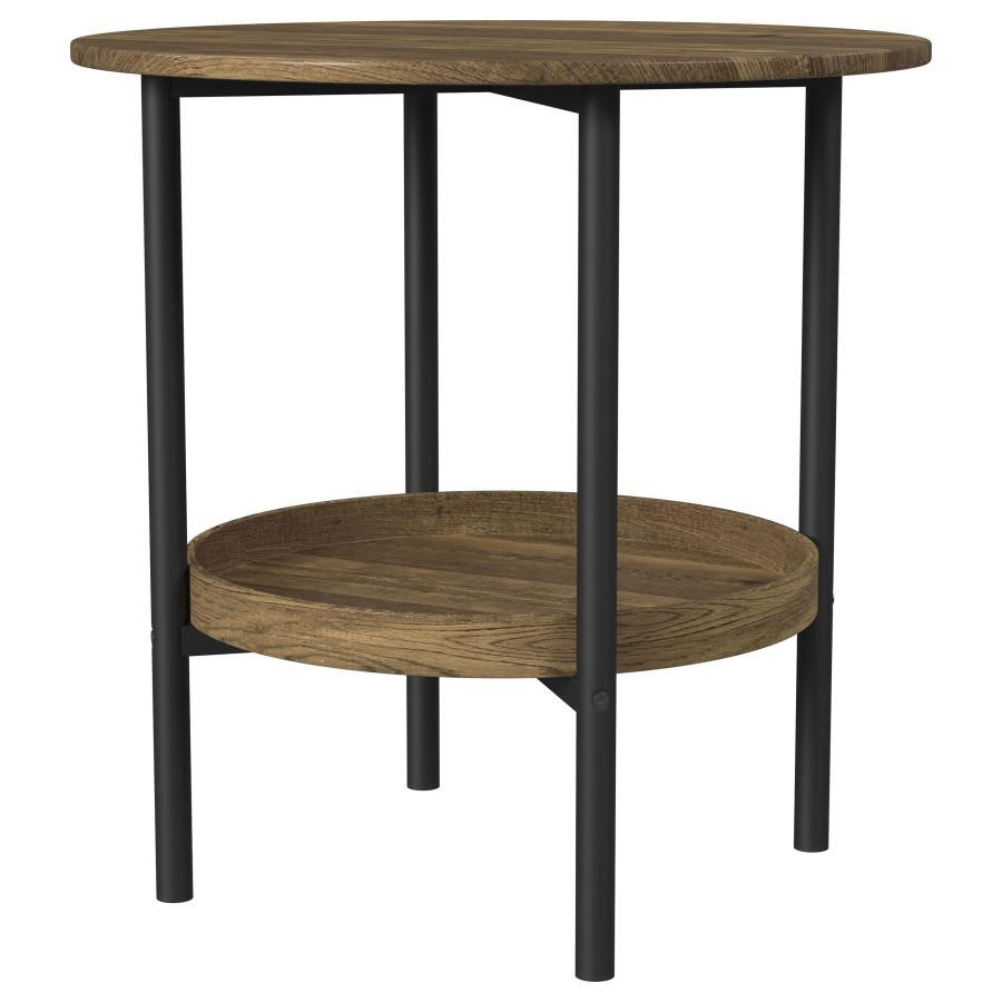 Delfin - Round Glass Top Side End Table - Black And Brown Coaster Fine Furniture