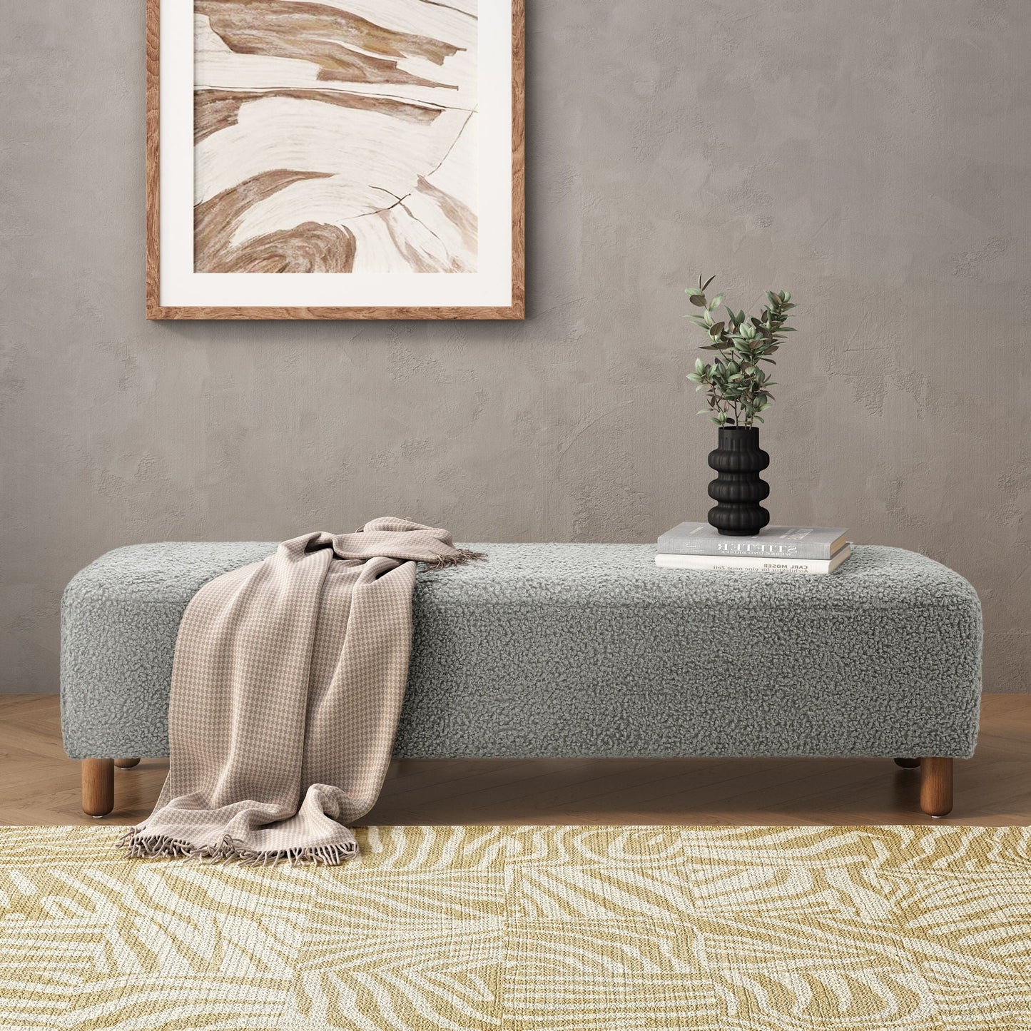 Contemporary Ottoman With Foam Cushion And Durable Upholstery Noble House